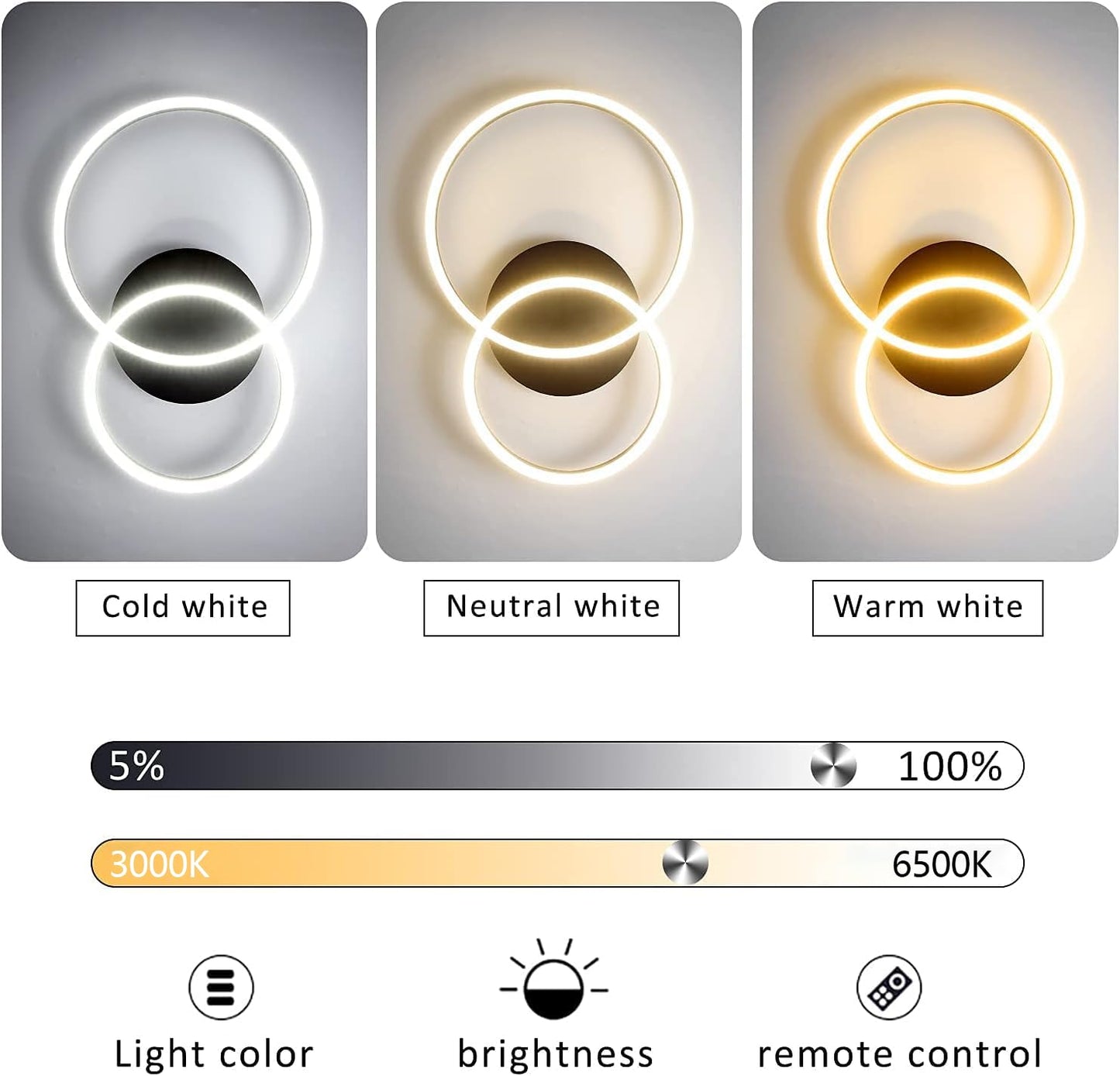 ZMH LED Deckenlampe Dimmbar Deckenleuchte Wohnzimmer Schwarz Wohnzimmerlampe Modern Schlafzimmerlampe 46W 2-Ringen f¨¹r Schlafzimmer Arbeitszimmer B¨¹ro K¨¹chen Hotel Restaurant Esszimmer- 59*40*12CM