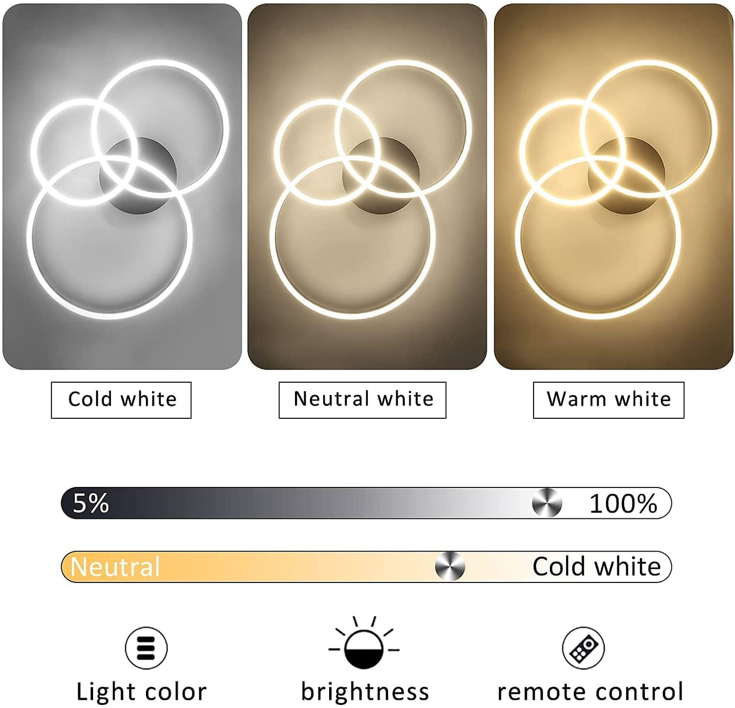 ZMH Deckenlampe LED Deckenleuchte Wohnzimmer - Schwarz Dimmbar 82CM Wohnzimmerlampe mit Fernbedienung 74W mit 3 Ringen Design aus Acryl f¨¹r Schlafzimmer B¨¹ro K¨¹che Arbeitszimmer Hotel