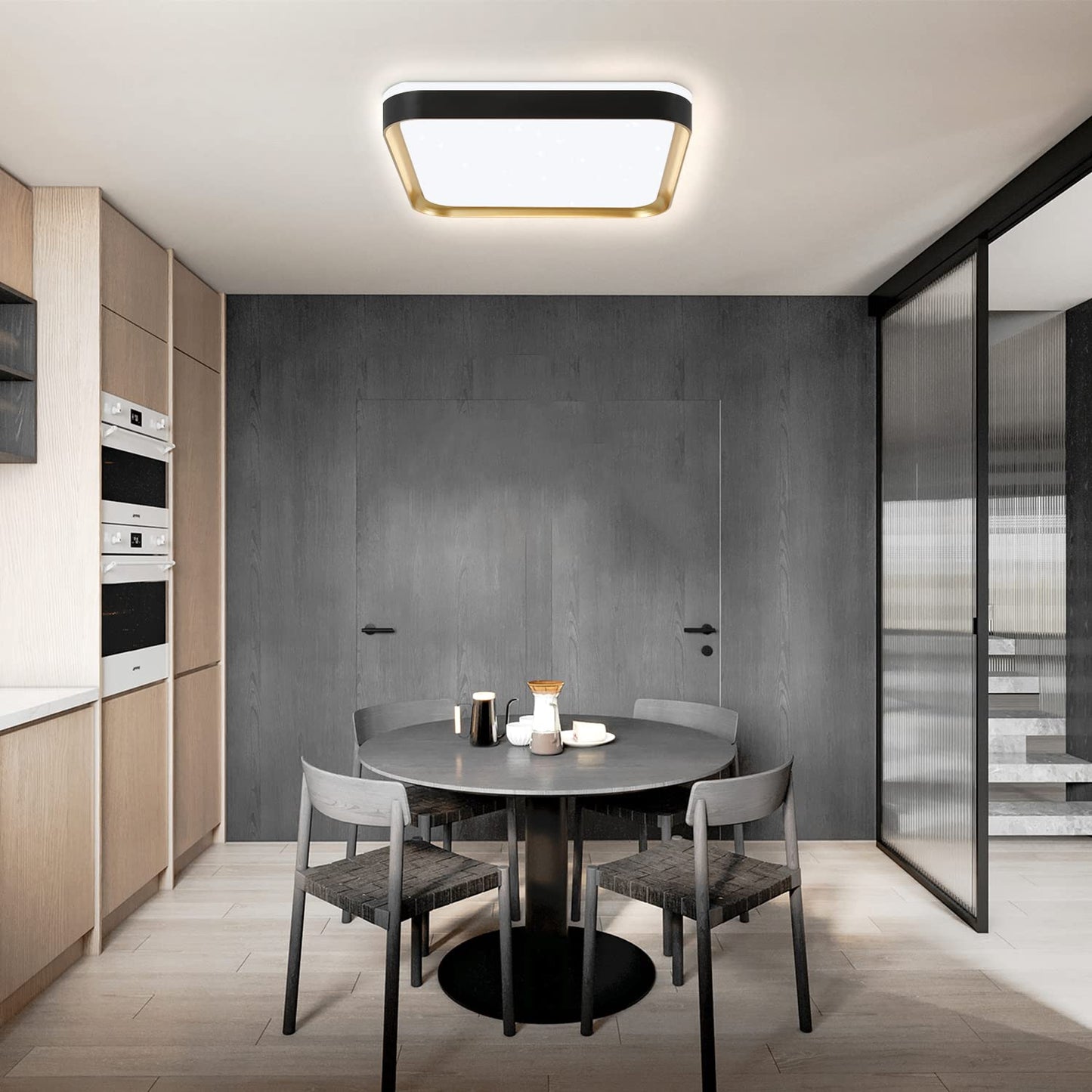 ZMH LED Deckenleuchte dimmbar Deckenlampe Wohnzimmer - 32W Flurlampe Modern Sternenhimmel Schlafzimmerlampe 30cm mit Fernbedienung Quadratisch K¨¹chenlampe in Schwarz Gold inkl. Memoryfunktion f¨¹r B¨¹ro