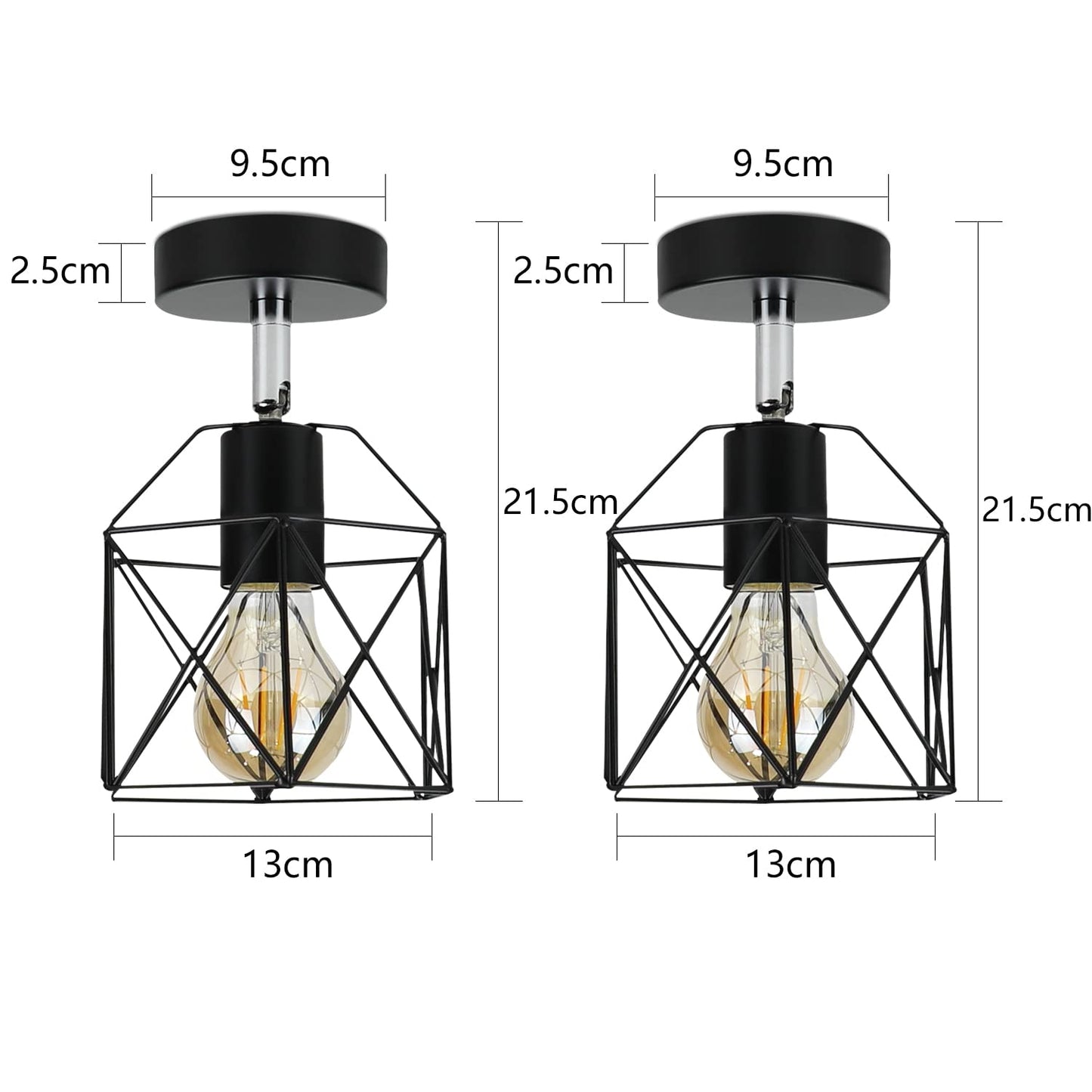 ZMH Deckenlampe 2ER Vintage Deckenleuchte Retro - E27 Flurlampe Retro Schlafzimmerlampe Schwarz Metall Flur Industrial Deckenbeleuchtung f¨¹r Wohnzimmer Treppenhaus Balkon K¨¹che