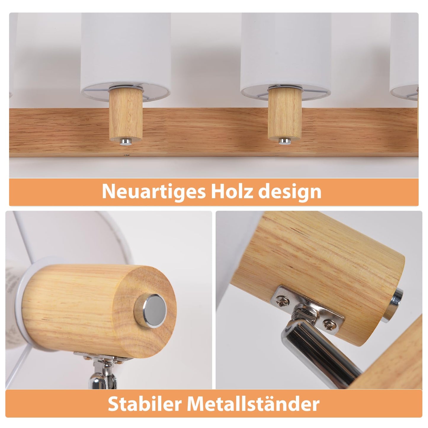 ZMH Deckenstrahler 4 Flammig Deckenlampe Wohnzimmer - Holz Deckenleuchte Modern Deckenspot E14 Schwenkbar 350¡ã MAX.25W k¨¹chenlampe Stoffschrim f¨¹r Schlafzimmer K¨¹che Flur (ohne Leuchtmittel)