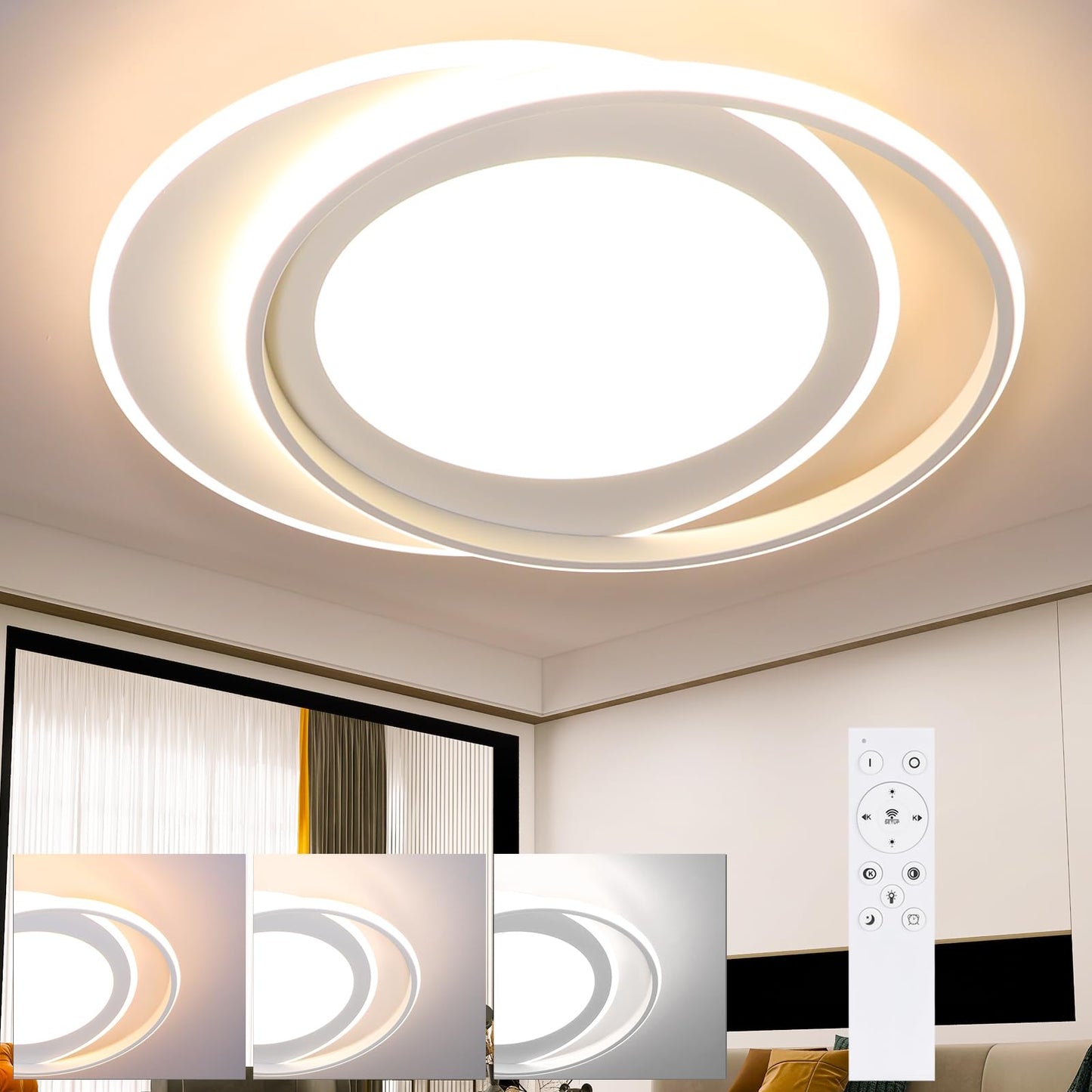 ZMH Deckenlampe LED Deckenleuchte Wohnzimmer - Wohnzimmerlampe Dimmbar Schlafzimmerlampe mit Fernbedienung Schlafzimmer 66W Deckenbeleuchtung Modern K¨¹chenlampe Ring Design 48.5cm f¨¹r Esszimmer B¨¹ro