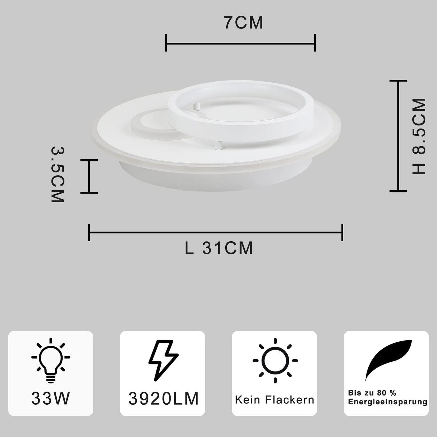 ZMH Deckenlampe Led Deckenleuchte Wohnzimmer - Dimmbar mit Fernbedienung Schlafzimmerlampe Modern Design Wohnzimmerlampe f¨¹r Schlafzimmer K¨¹che Arbeitszimmer B¨¹ro Jugendzimmer