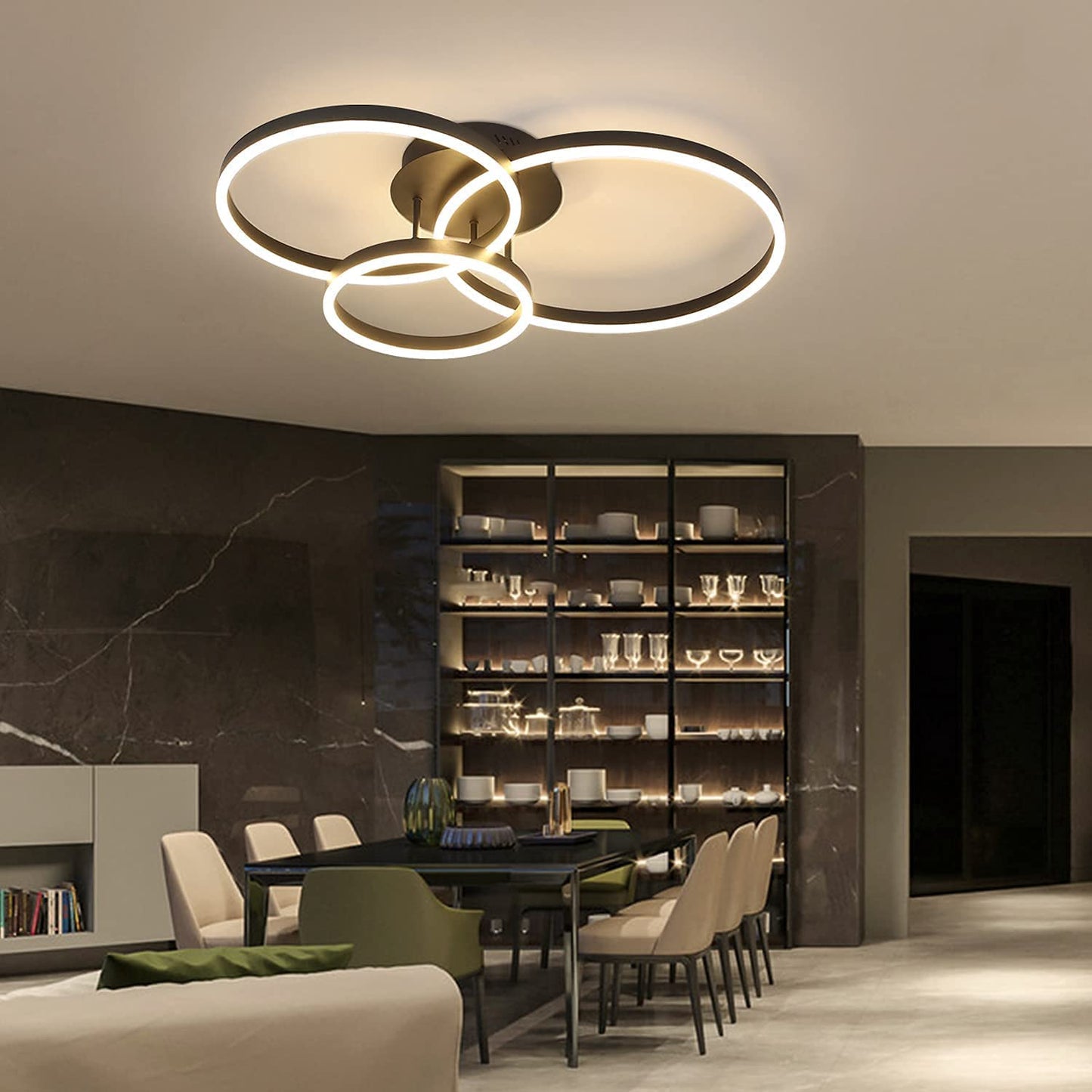 ZMH Deckenlampe LED Deckenleuchte Wohnzimmer - Schwarz Dimmbar 82CM Wohnzimmerlampe mit Fernbedienung 74W mit 3 Ringen Design aus Acryl f¨¹r Schlafzimmer B¨¹ro K¨¹che Arbeitszimmer Hotel