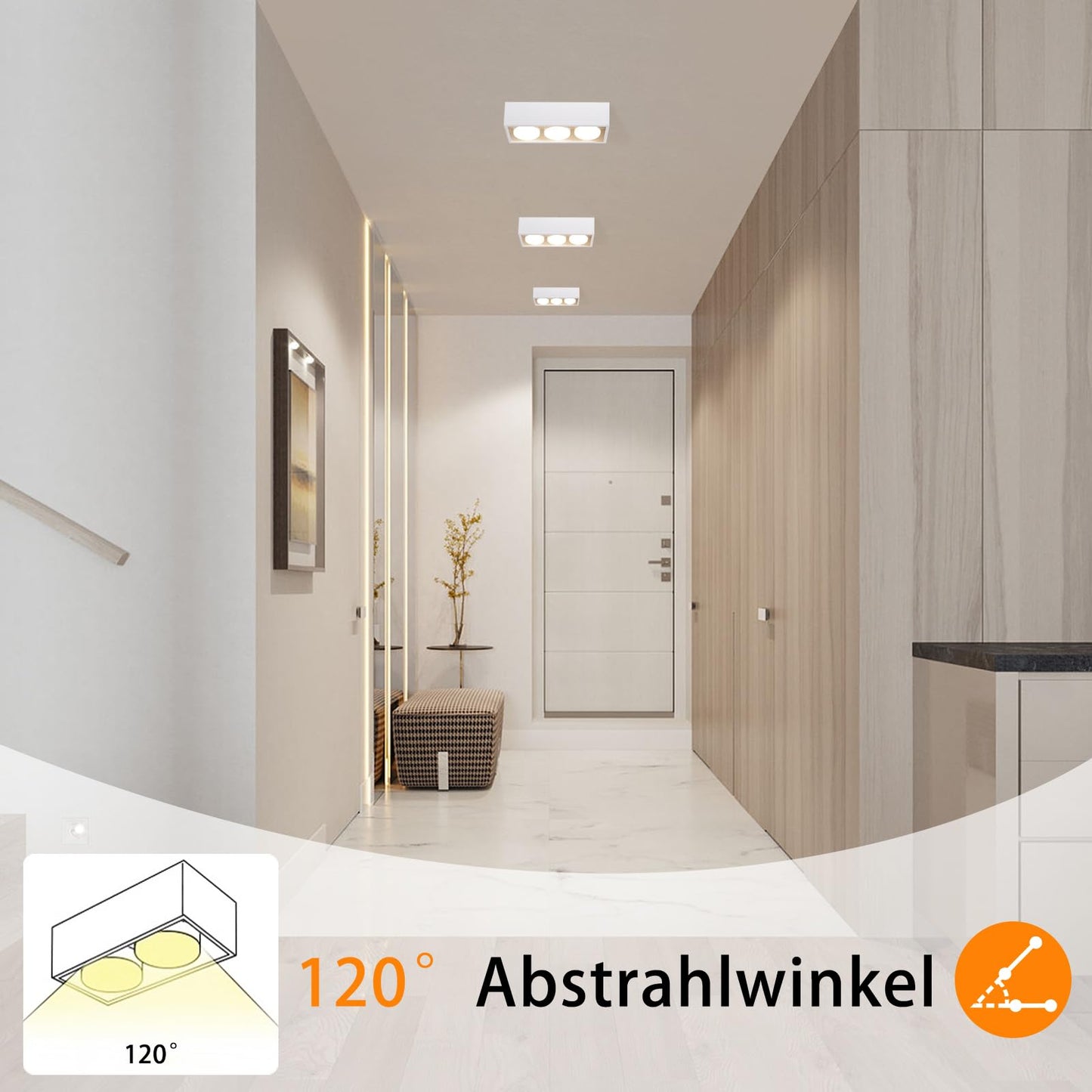 ZMH Deckenleuchte Aufputz LED Deckenspots - Wei? Deckenstrahler Modern Aufbaustrahler mit 3 Flammig Schwenkbar Aufbauspot Eckig Warmwei? 3x5W GX53 f¨¹r K¨¹che Wohnzimmer Esszimmer Schlafzimmer Flur
