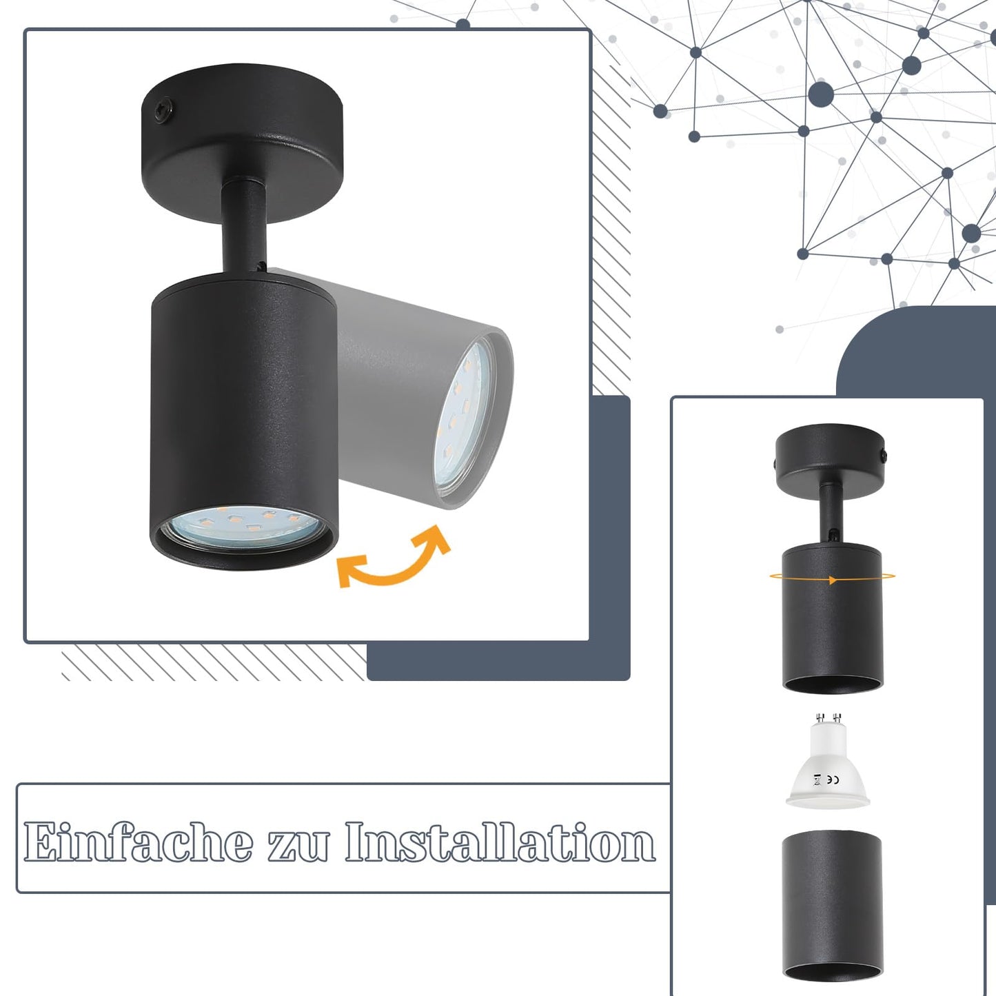 ZMH LED Deckenleuchte Schwarz Deckenstrahler: GU10 Deckenlampe Spots 1 Flammig 330¡ãSchwenkbar Deckenspots Modern Flurlampe Industrial Wandstrahler f¨¹r Wohnzimmer Schlafzimmer K¨¹che Ohne Leuchtmittel