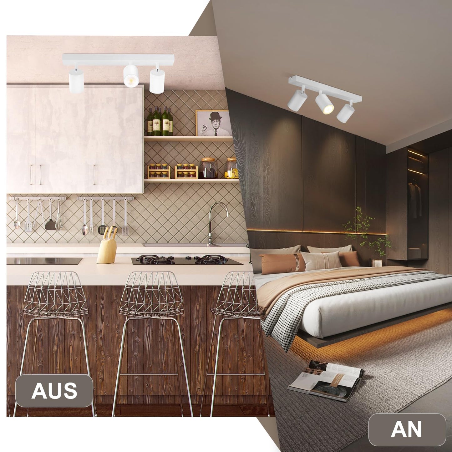 ZMH Deckenleuchte 3 Flammig Deckenlampe Weiss - Deckenstrahler GU10 Modern Deckenspot K¨¹chelampe Schwenkbar 350¡ã MAX.25W lampe f¨¹r Wohnzimmer Schlafzimmer K¨¹che Flur (ohne Leuchtmittel)