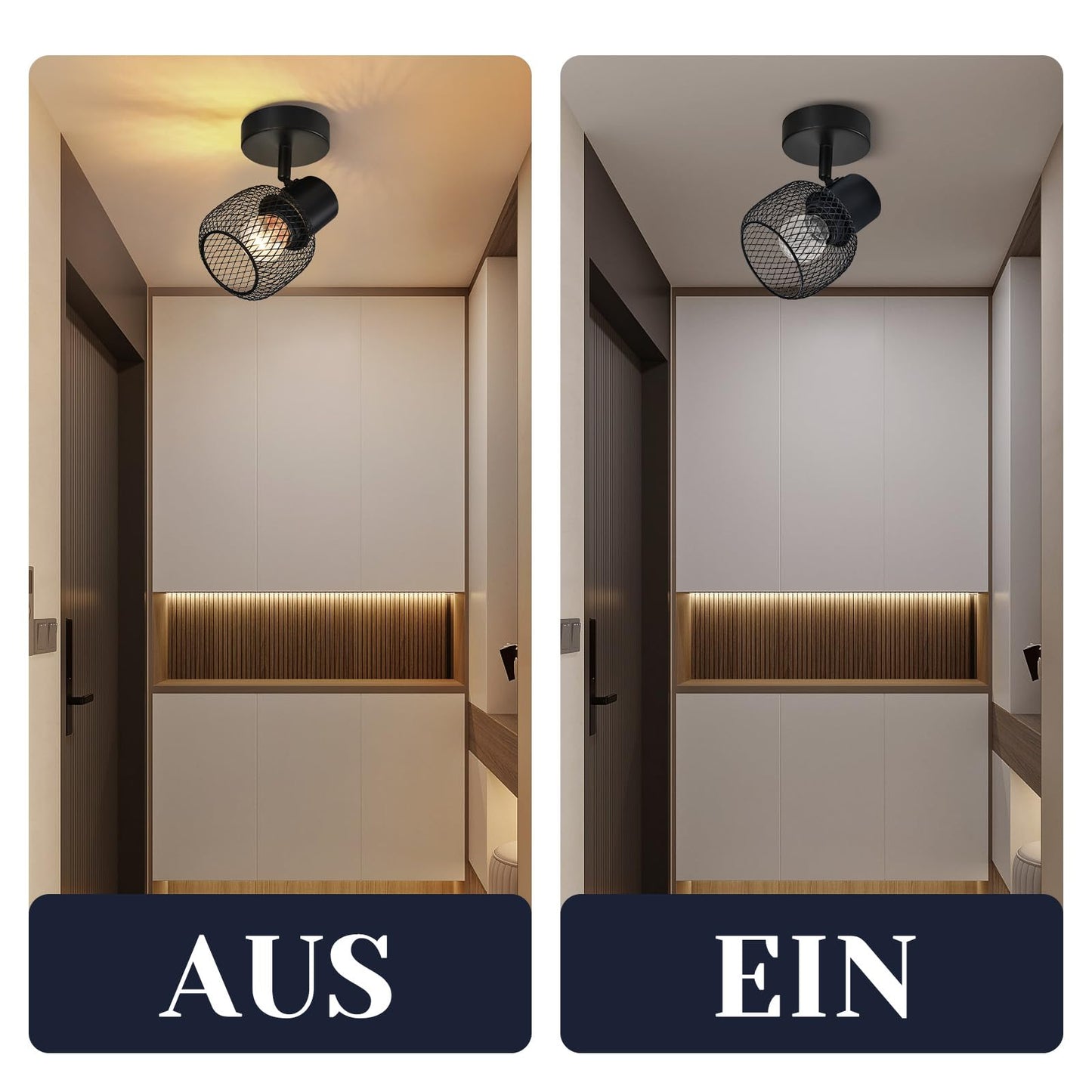 ZMH Deckenstrahler Schwarz 1 Flammig Deckenleuchte - Deckenlampe Metall Flurlampe Vintage Schwenkbar 330¡ãStrahler E27 Innen f¨¹r K¨¹che flur Kinderzimmer Wohnzimmer Schlafzimmer Max.40W