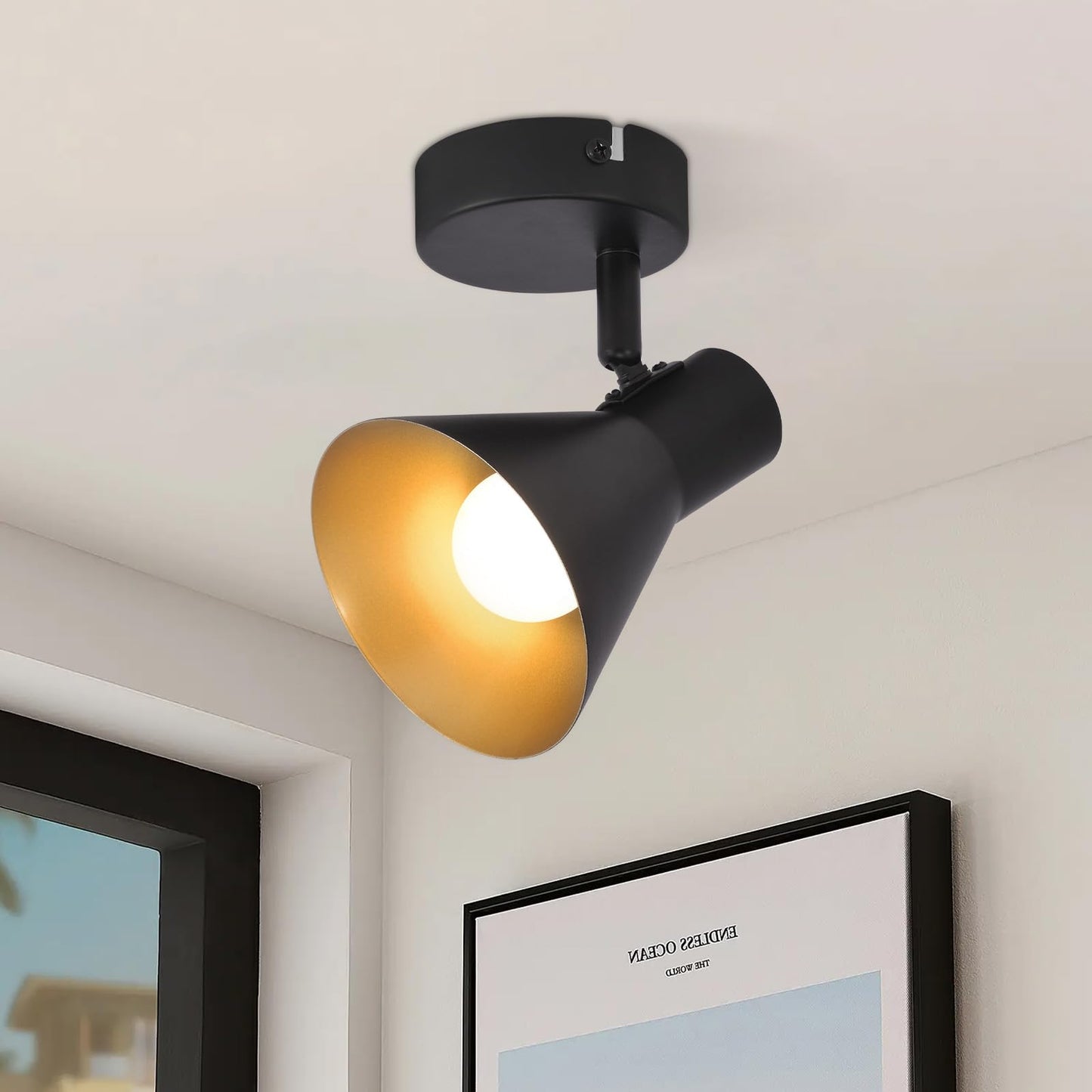 ZMH Deckenlampe K¨¹che Deckenstrahler Schwarz: 1 Flammig Deckenleuchte Flur E14 Vintage K¨¹chenlampe Schwenkbar 330¡ã Industrial Flurlampe Retro Strahler Deckenspot Metall f¨¹r Schlafzimmer Ankleidezimmer