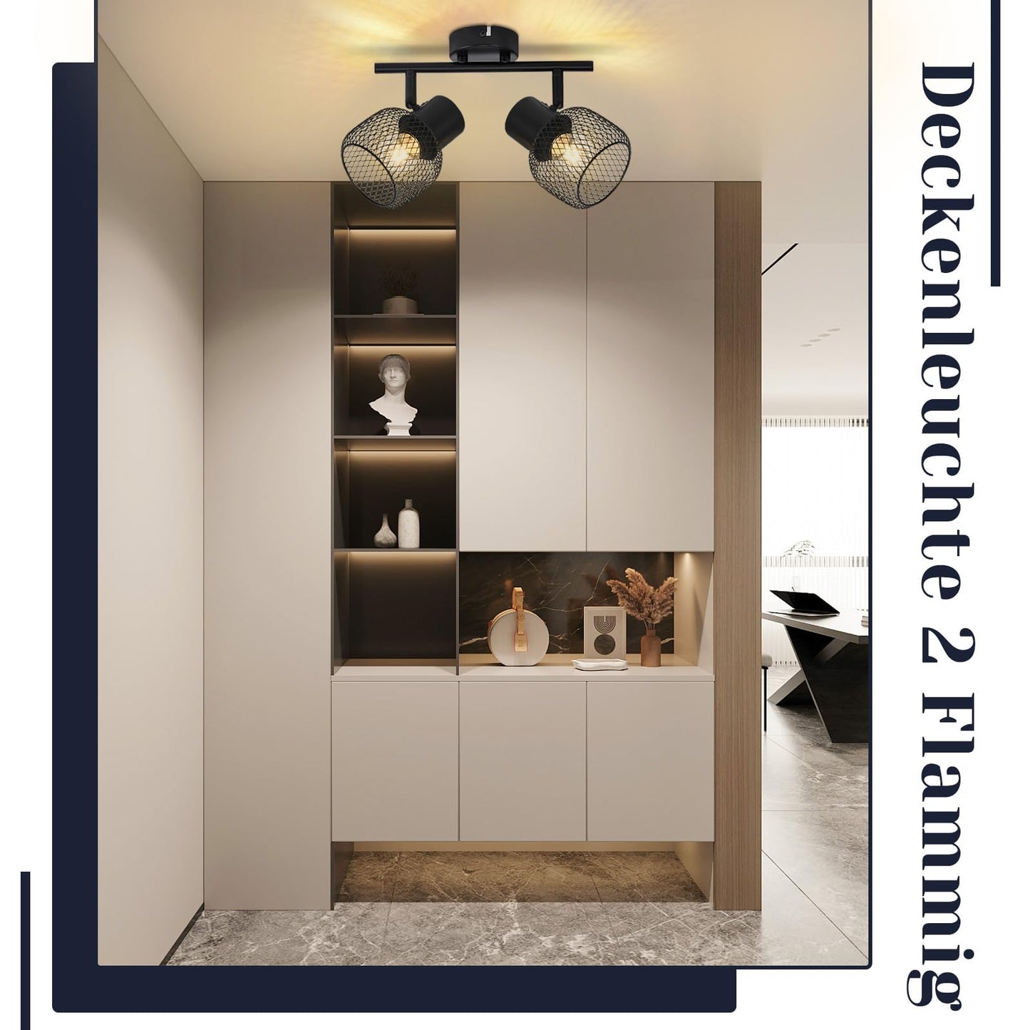 ZMH Deckenleuchte Vintage Deckenstrahler 2 Flammig - Deckenlampe Schwarz Metall LED Drehbar 330¡ãStrahler Innen f¨¹r Flurlampe Wohnzimmer flur Schlafzimmer K¨¹che E27 Max.25W Ohne Leuchtmittel