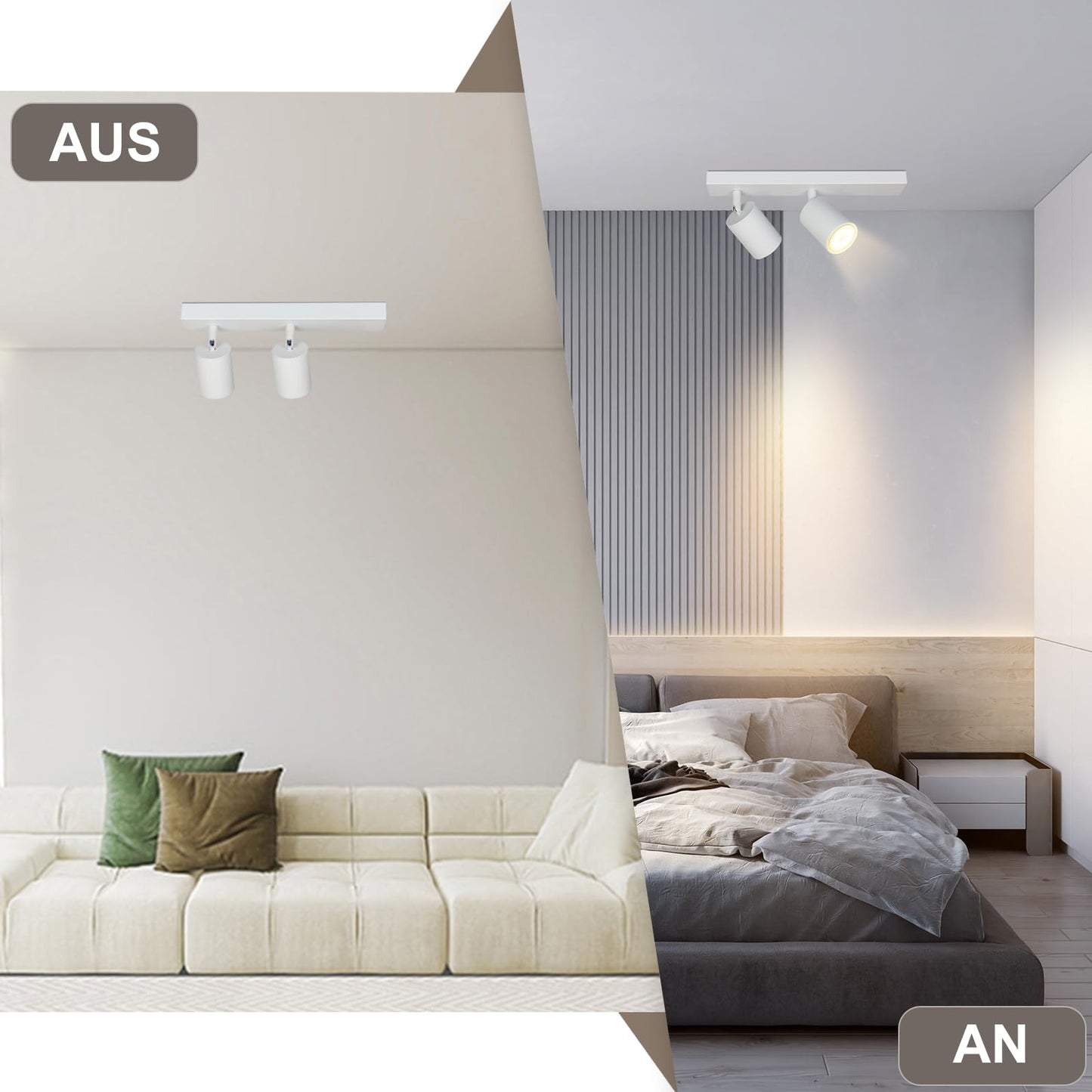 ZMH Deckenlampe 2 Flammig Deckenstrahler Weiss - Flur Deckenleuchte GU10 Modern Deckenspot Schwenkbar 350¡ã MAX.25W Wandstrahler lampe f¨¹r Wohnzimmer Schlafzimmer K¨¹che (ohne Leuchtmittel)