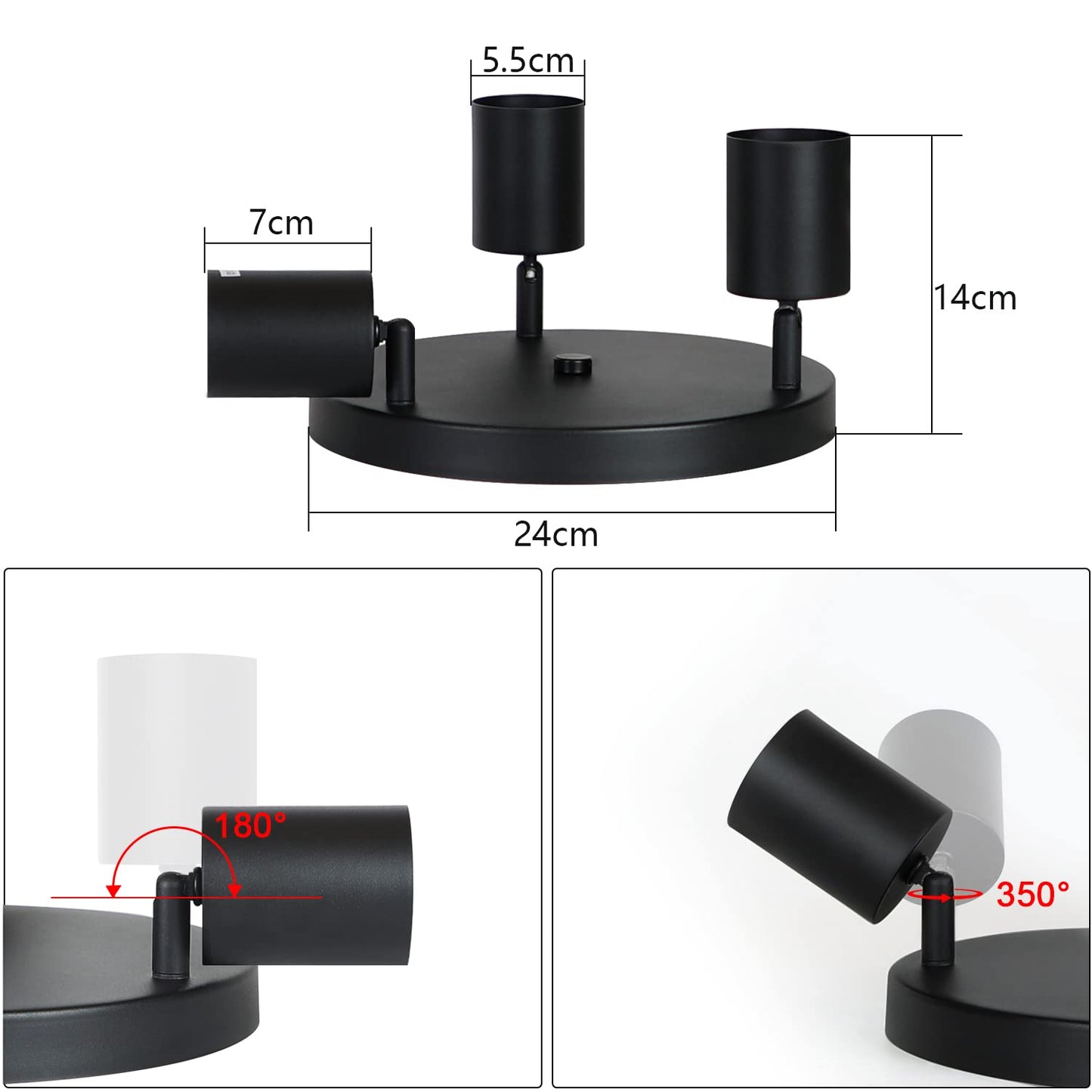 ZMH LED Deckenleuchte Schwarz Deckenstrahler - Deckenlampe 3 Flammig Rund Deckenspots GU10 Strahler Metall K¨¹chenlampe Schwenkbar 350¡ã Spotleuchte f¨¹r Wohnzimmer Schlafzimmer K¨¹che Flur - Ohne Birne