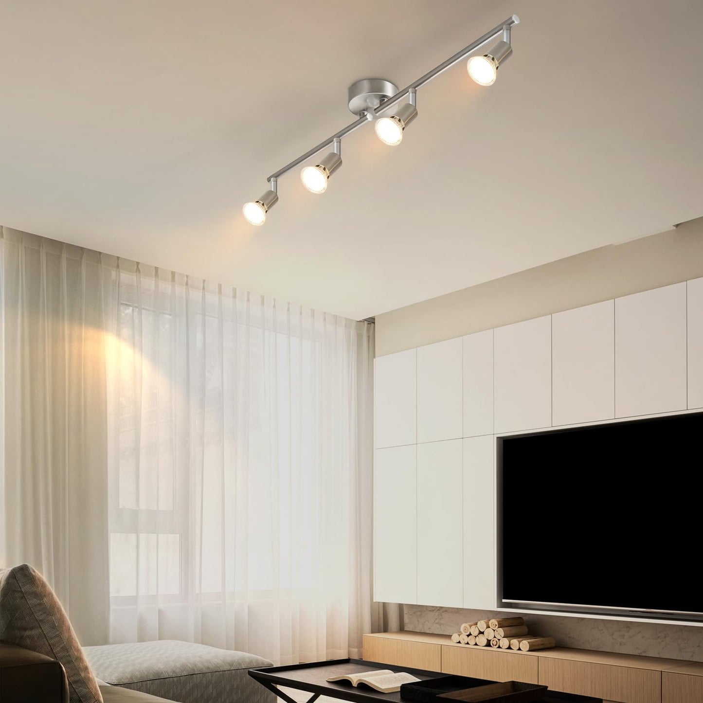 ZMH LED Deckenstrahler 4 Flammig Wohnzimmer - Deckenleuchte Modern Deckenlampe GU10 Deckenspot Schwenkbar 330¡ãDrehbar Spot Strahler Lampe Edelstahl Decke Schlafzimmer innen Ohne Leuchtmittel