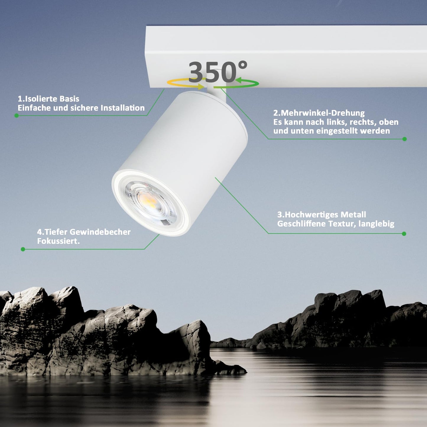 ZMH Deckenstrahler 4 Flammig Deckenlampe Wohnzimmer - Weiss Deckenleuchte Modern GU10 Deckenspot Schwenkbar 350¡ã MAX.25W K¨¹chenlampe Spot f¨¹r Schlafzimmer K¨¹che Flur (ohne Leuchtmittel)