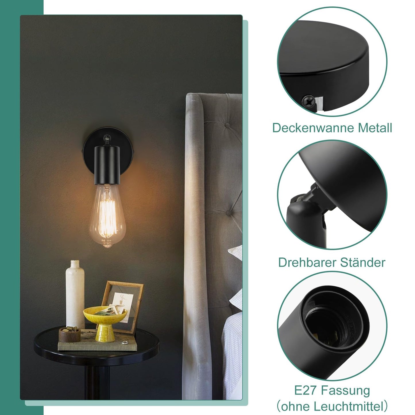 ZMH 2ER Deckenleuchte E27 Deckenlampe Schwarz - Deckenstrahler 1 Flammig Flur Deckenspot Vintage Wandstrahler Schwenkbar 330¡ã MAX.40W K¨¹che lampe f¨¹r Wohnzimmer Schlafzimmer