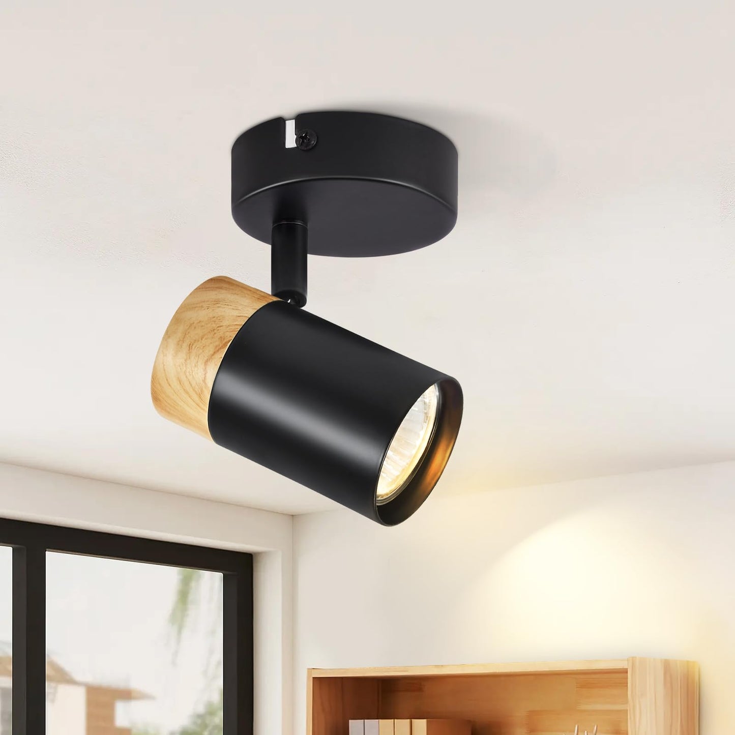 ZMH Deckenstrahler Holz Deckenleuchte 1 Flammig - Deckenspots GU10 Schwenkbar 330¡ã LED Flurlampe Schwarz Vintage Deckenlampe Innen f¨¹r Gang Flur Wohnzimmer Schlafzimmer K¨¹che Ohne Leuchtmittel