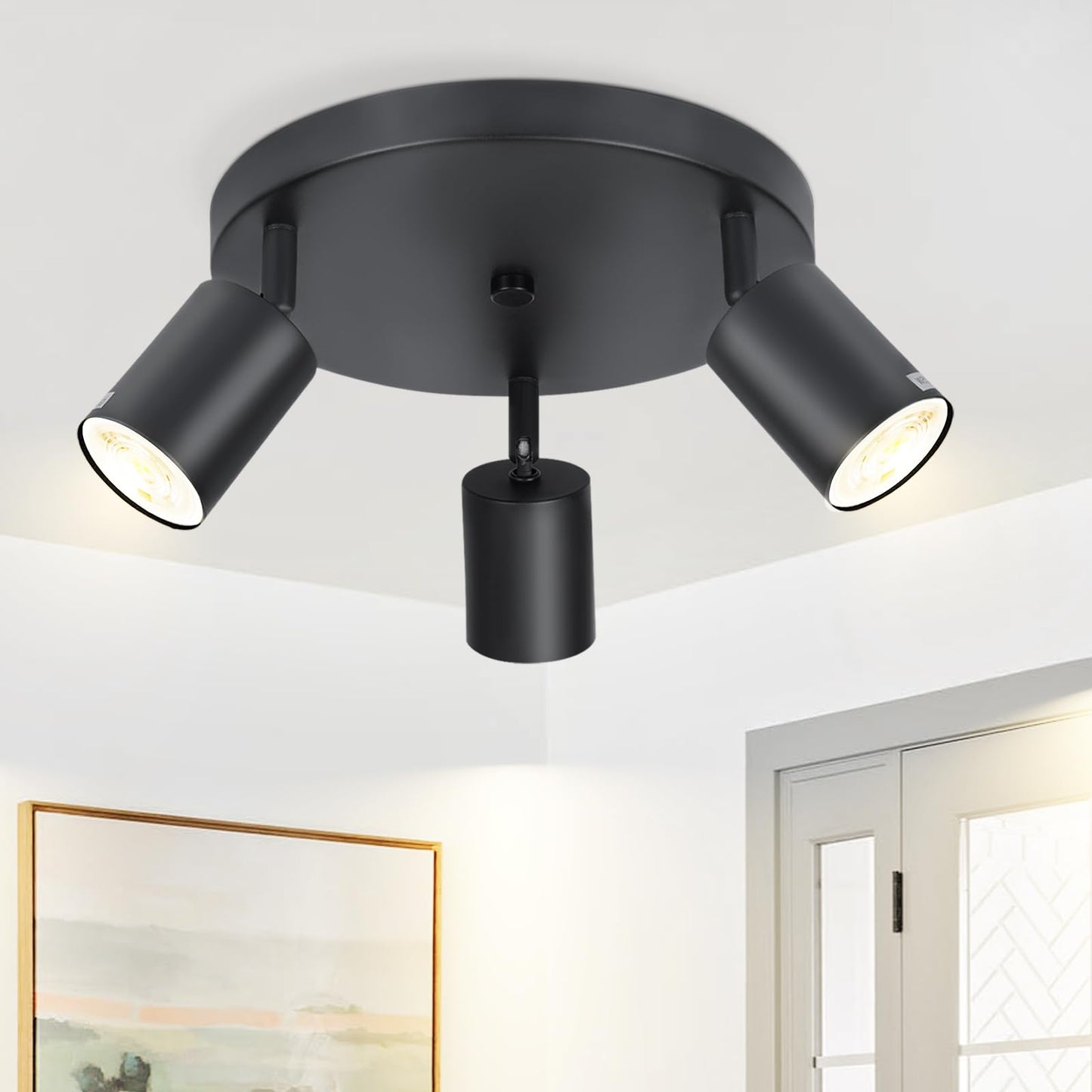 ZMH LED Deckenleuchte Schwarz Deckenstrahler - Deckenlampe 3 Flammig Rund Deckenspots GU10 Strahler Metall K¨¹chenlampe Schwenkbar 350¡ã Spotleuchte f¨¹r Wohnzimmer Schlafzimmer K¨¹che Flur - Ohne Birne