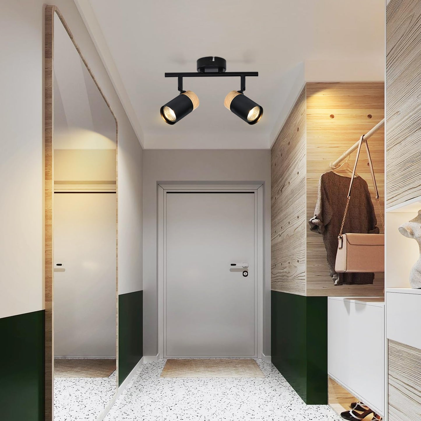 ZMH Deckenstrahler 2 Flammig Holz Deckenlampe - GU10 LED Deckenleuchte Schwarz Schwenkbar 330¡ã Spotlight f¨¹r Flur Garage Wohnzimmer Schlafzimmer K¨¹che Ohne Leuchtmittel