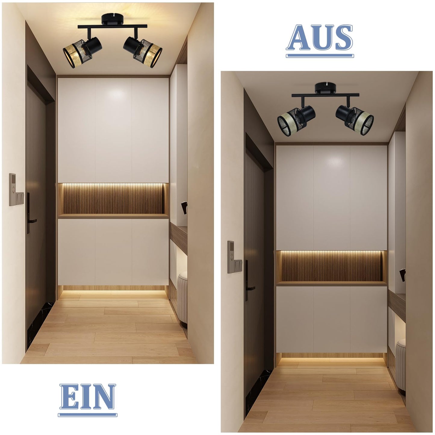 ZMH Deckenstrahler 2 Flammig Schwarz Deckenleuchte - Deckenspot Flur Metall Vintage E27 330¡ãSchwenkbar LED Deckenlampe mit Gold Stoffschirm Max.25W f¨¹r Wohnzimmer Schlafzimmer K¨¹che