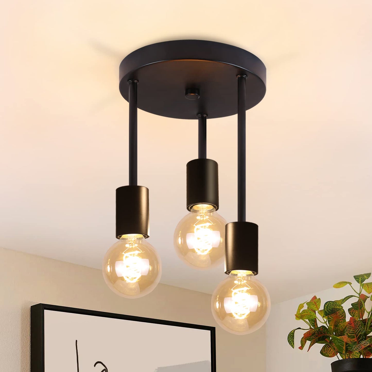 ZMH 2er Deckenleuchte Vintage Deckenlampe Schwarz - H?ngend 3 Flammig Deckenstrahler E27 mit 3 Spots Kronleuchter Industrial Deckenspots f¨¹r Esszimmer K¨¹che Flur Wohnzimmer Bar ohne Leuchtmittel