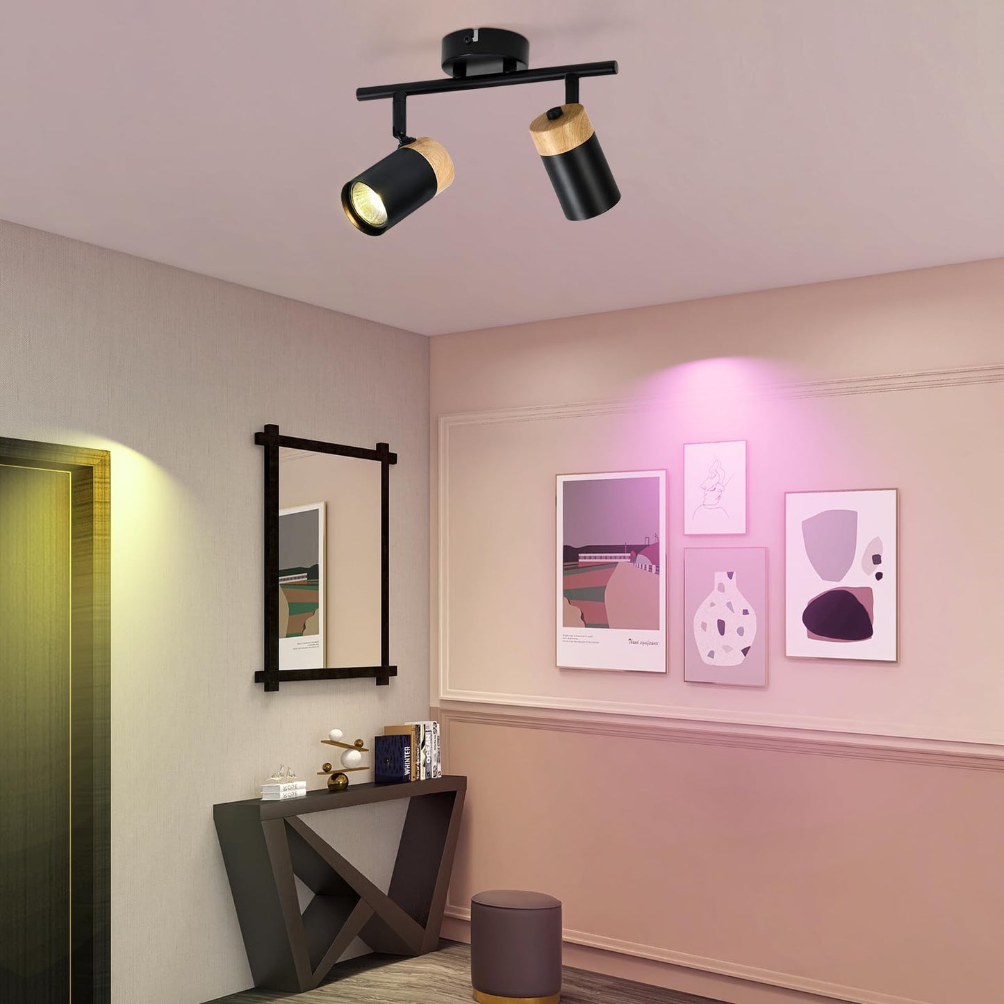 ZMH Deckenstrahler 2 Flammig Holz Deckenlampe - GU10 LED Deckenleuchte Schwarz Schwenkbar 330¡ã Spotlight f¨¹r Flur Garage Wohnzimmer Schlafzimmer K¨¹che Ohne Leuchtmittel