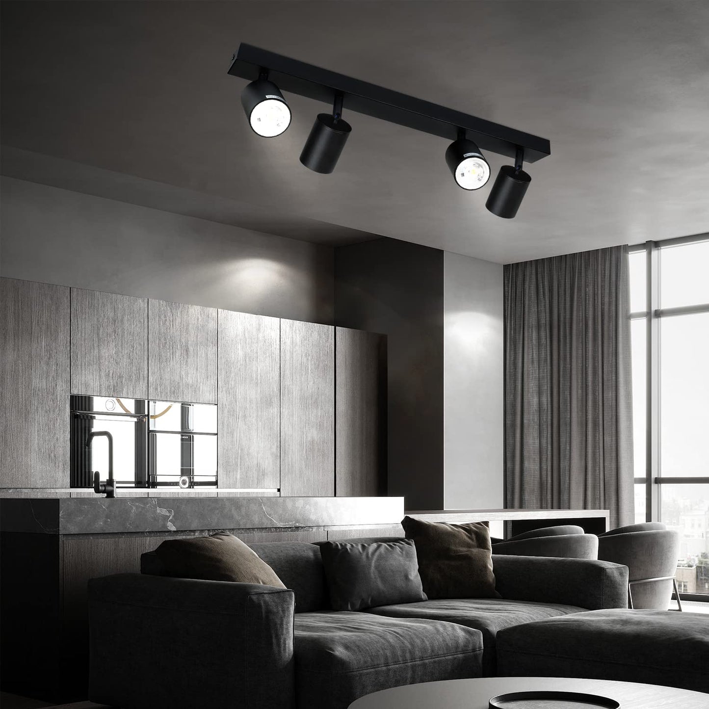 ZMH Deckenstrahler 4 Flammig Deckenlampe Wohnzimmer - Schwarz Deckenleuchte Modern GU10 Deckenspot Schwenkbar 350¡ã MAX.25W K¨¹chenlampe Spot f¨¹r Schlafzimmer K¨¹che Flur