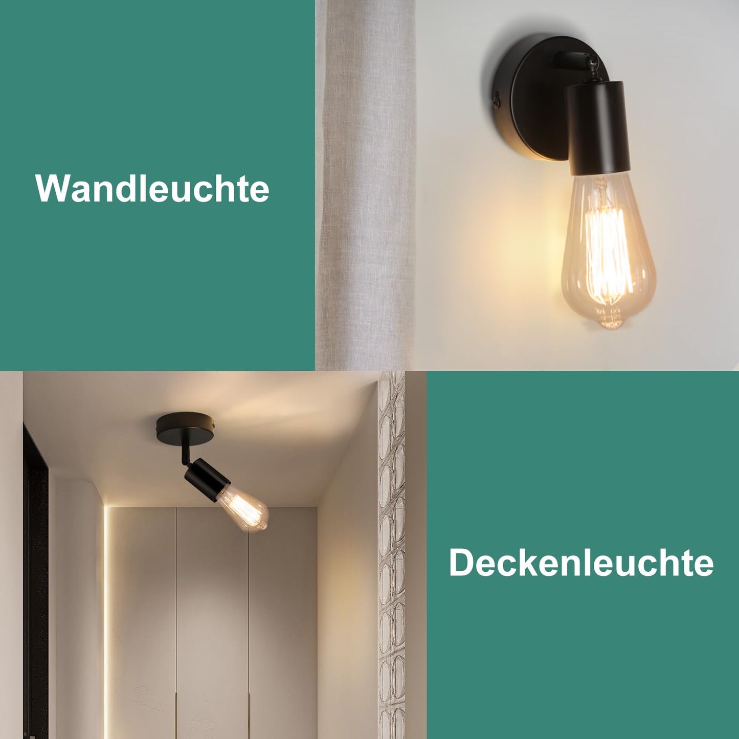 ZMH 2ER Deckenleuchte E27 Deckenlampe Schwarz - Deckenstrahler 1 Flammig Flur Deckenspot Vintage Wandstrahler Schwenkbar 330¡ã MAX.40W K¨¹che lampe f¨¹r Wohnzimmer Schlafzimmer