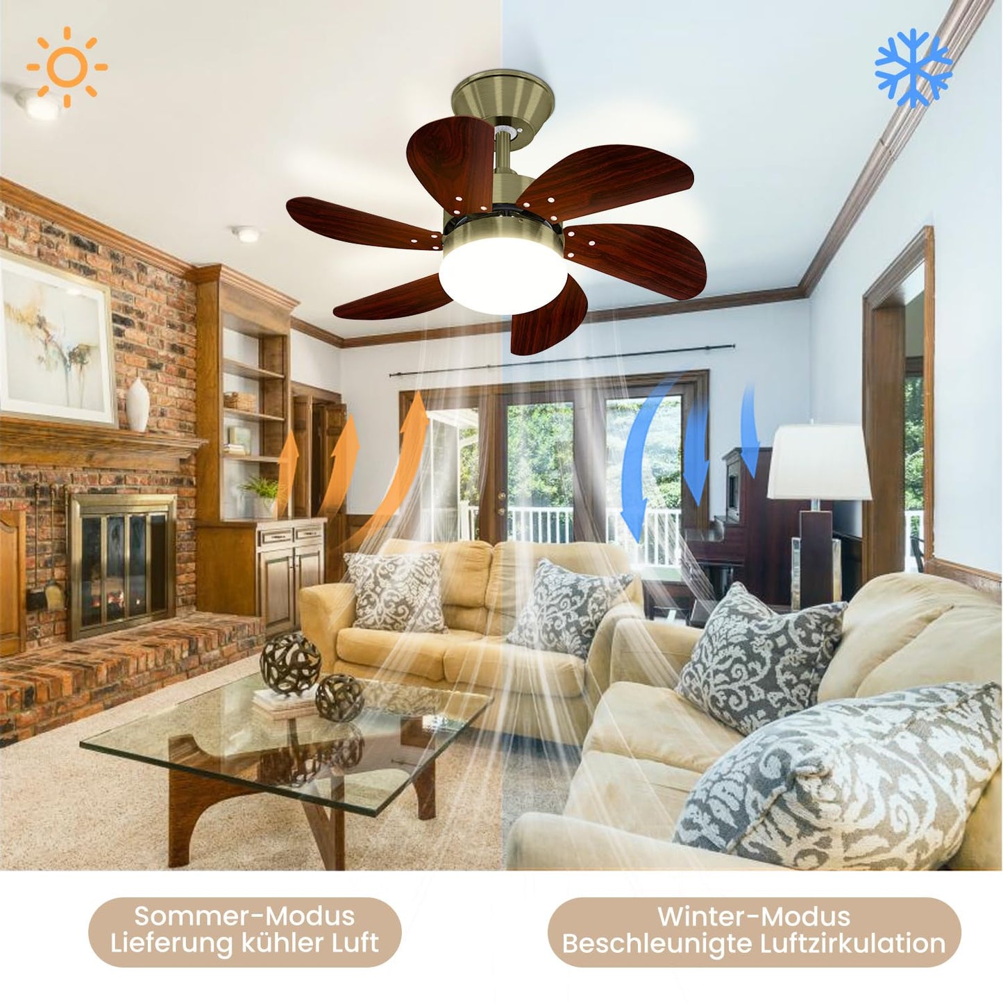 ZMH Deckenventilator Mit Beleuchtung und Fernbedienung Leise - Deckenlampe ?75 cm 6 Fl¨¹geln Ventilator mit Einzelleuchte Deckenleuchte Fan Sommer-Winter f¨¹r Schlafzimmer Wohnzimmer Balkon