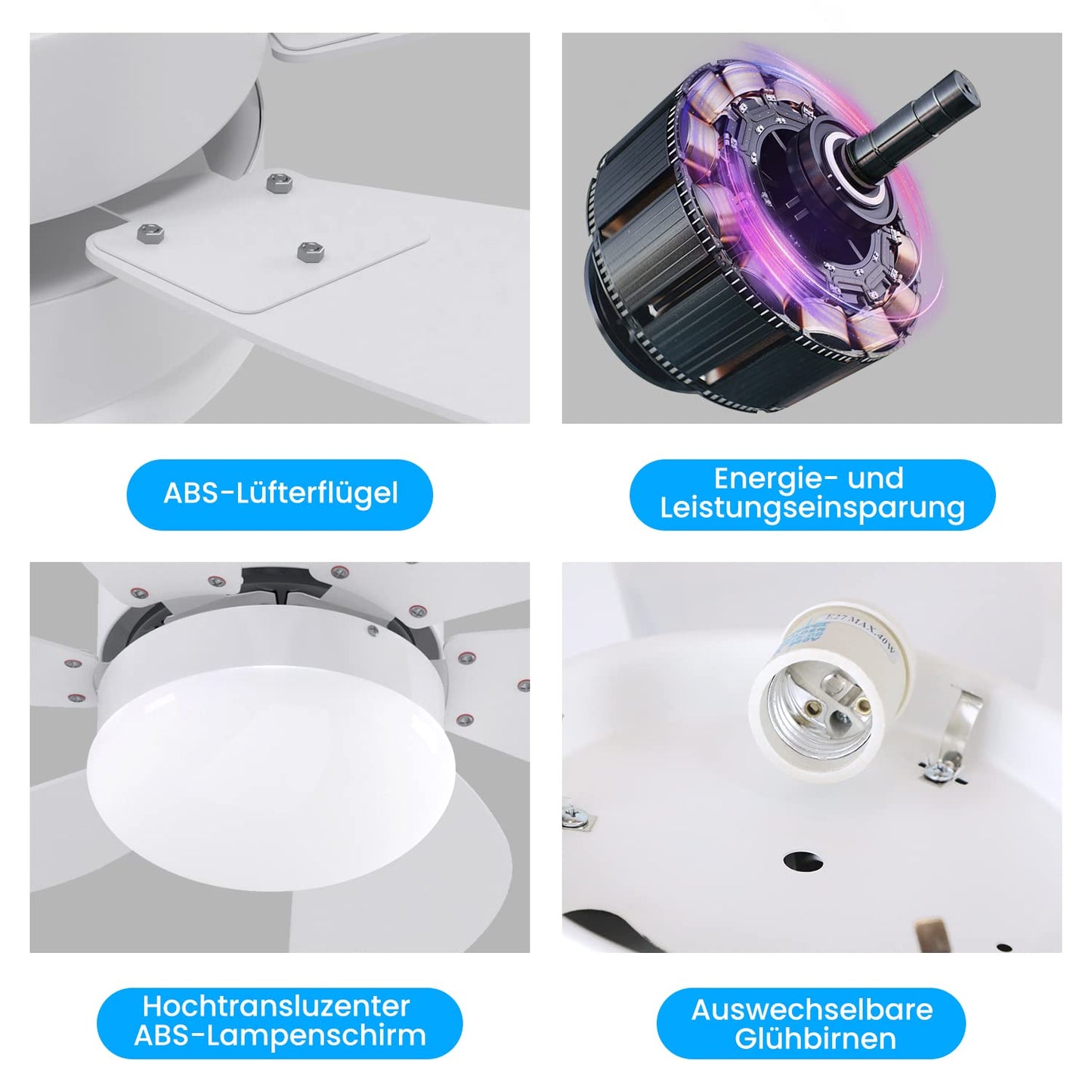 ZMH Deckenventilator Mit Beleuchtung und Fernbedienung Leise - Deckenlampe Wohnzimmer 6 Fl¨¹geln ?75 cm Ventilator Timing Deckenleuchte Fan Sommer-/Winter f¨¹r Schlafzimmer K¨¹che - Ohne Gl¨¹hbirne