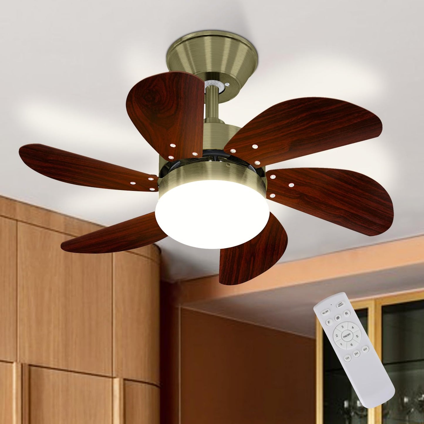 ZMH Deckenventilator Mit Beleuchtung und Fernbedienung Leise - Deckenlampe ?75 cm 6 Fl¨¹geln Ventilator mit Einzelleuchte Deckenleuchte Fan Sommer-Winter f¨¹r Schlafzimmer Wohnzimmer Balkon