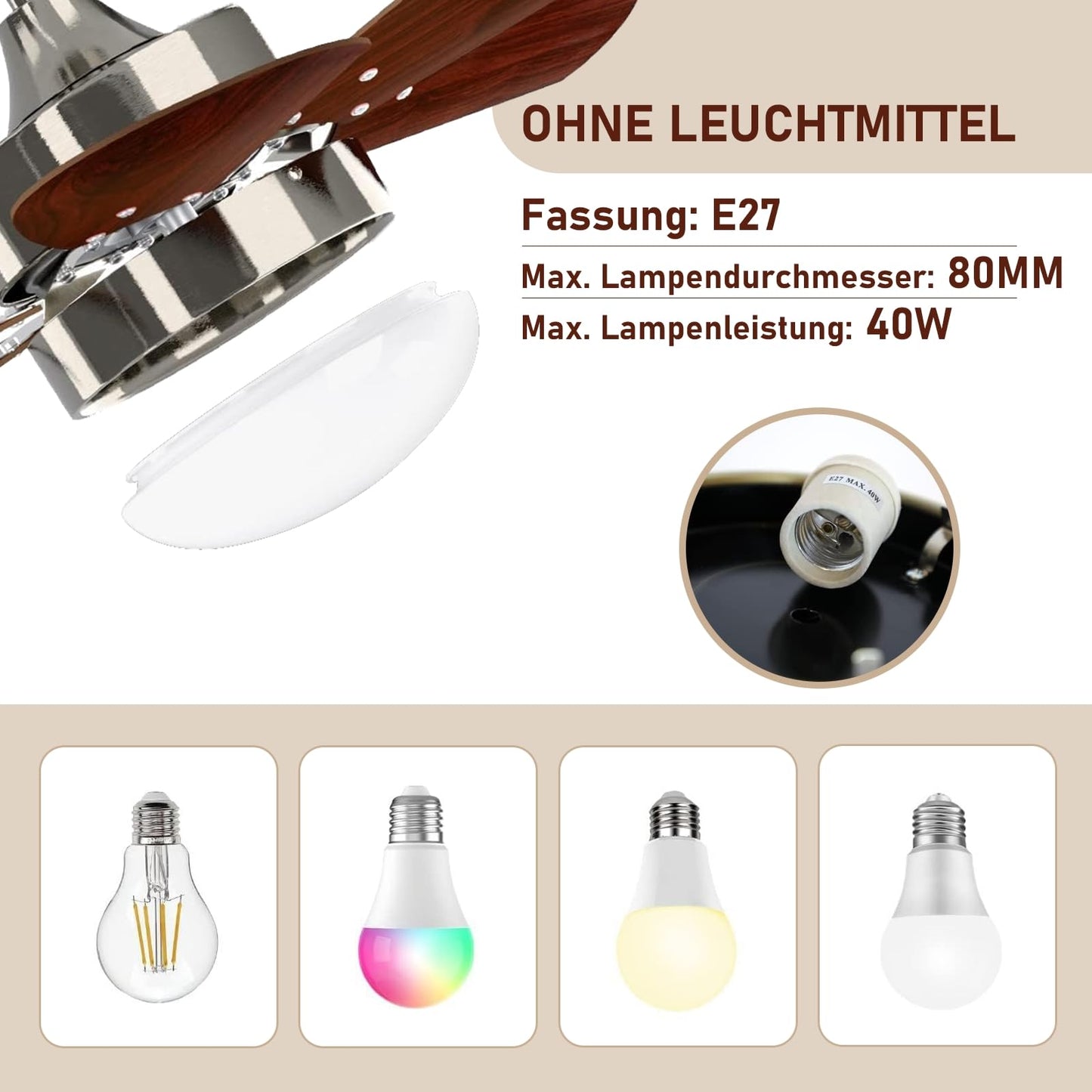 ZMH Deckenventilator Mit Beleuchtung und Fernbedienung Leise - Deckenlampe Wohnzimmer 6 Fl¨¹geln ?75 cm Ventilator Timing Deckenleuchte Fan Sommer-/Winter f¨¹r Schlafzimmer Esszimmer/Chrom
