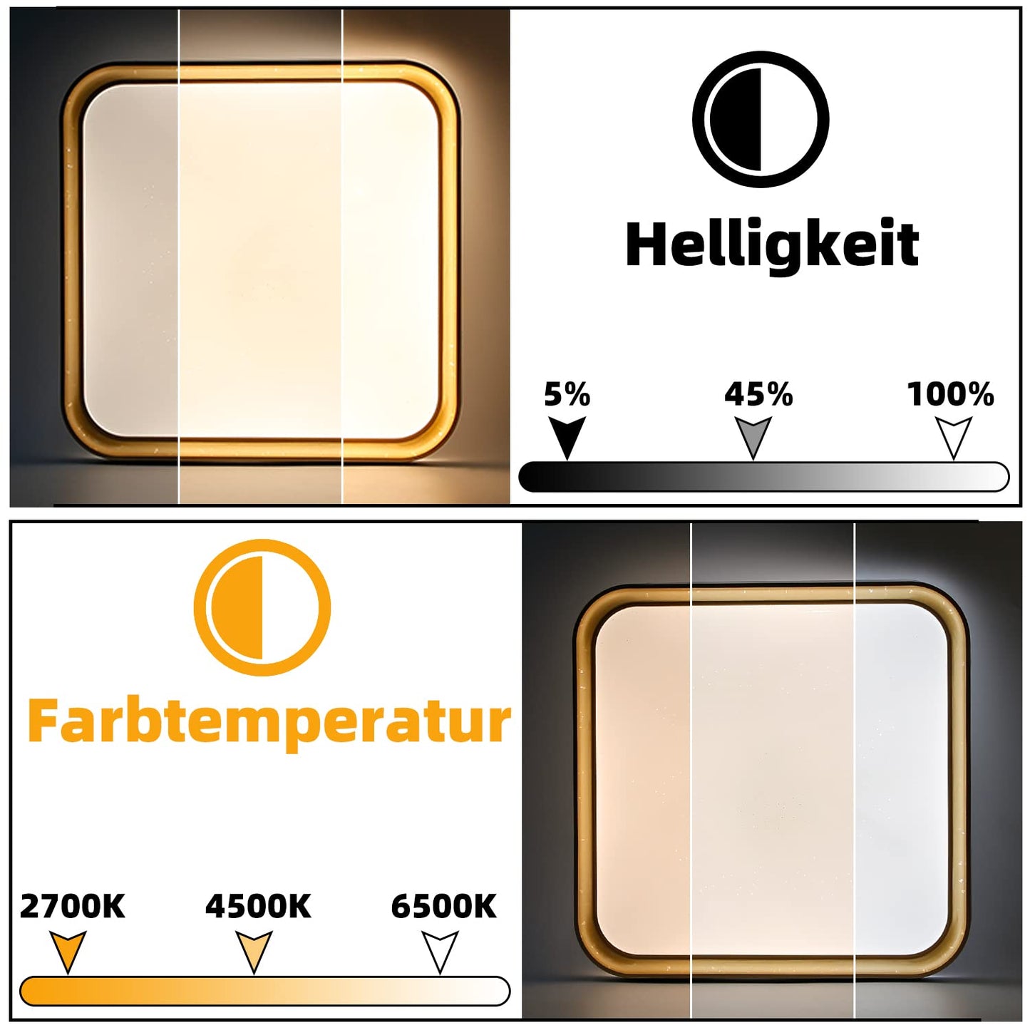 ZMH LED Deckenleuchte dimmbar Deckenlampe Wohnzimmer - 32W Flurlampe Modern Sternenhimmel Schlafzimmerlampe 30cm mit Fernbedienung Quadratisch K¨¹chenlampe in Schwarz Gold inkl. Memoryfunktion f¨¹r B¨¹ro