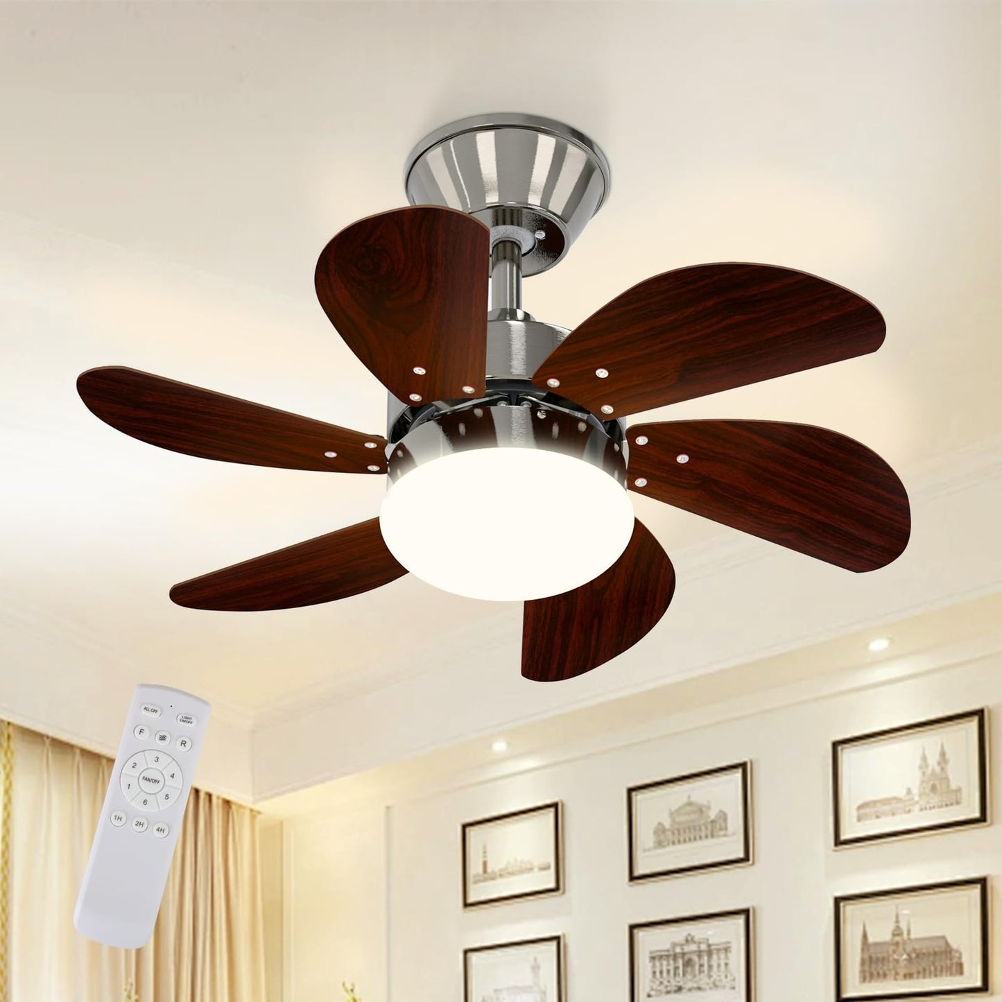 ZMH Deckenventilator Mit Beleuchtung und Fernbedienung Leise - Deckenlampe Wohnzimmer 6 Fl¨¹geln ?75 cm Ventilator Timing Deckenleuchte Fan Sommer-/Winter f¨¹r Schlafzimmer Esszimmer/Chrom