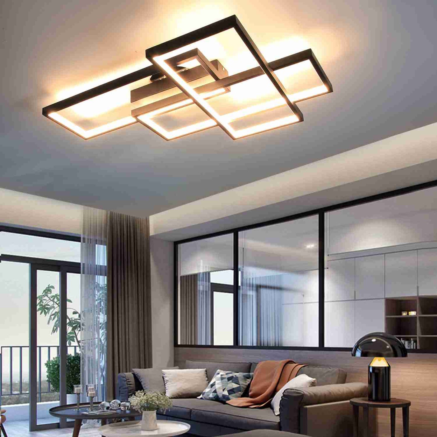 ZMH Deckenlampe LED Deckenleuchte Wohnzimmer - 67cm Wohnzimmerlampe Schwarz Schlafzimmerlampe Modern 35W Schlafzimmer Deckenbeleuchtung Warmwei? K¨¹chenlampe Gro? Flurlampe f¨¹r K¨¹che Flur Esszimmer