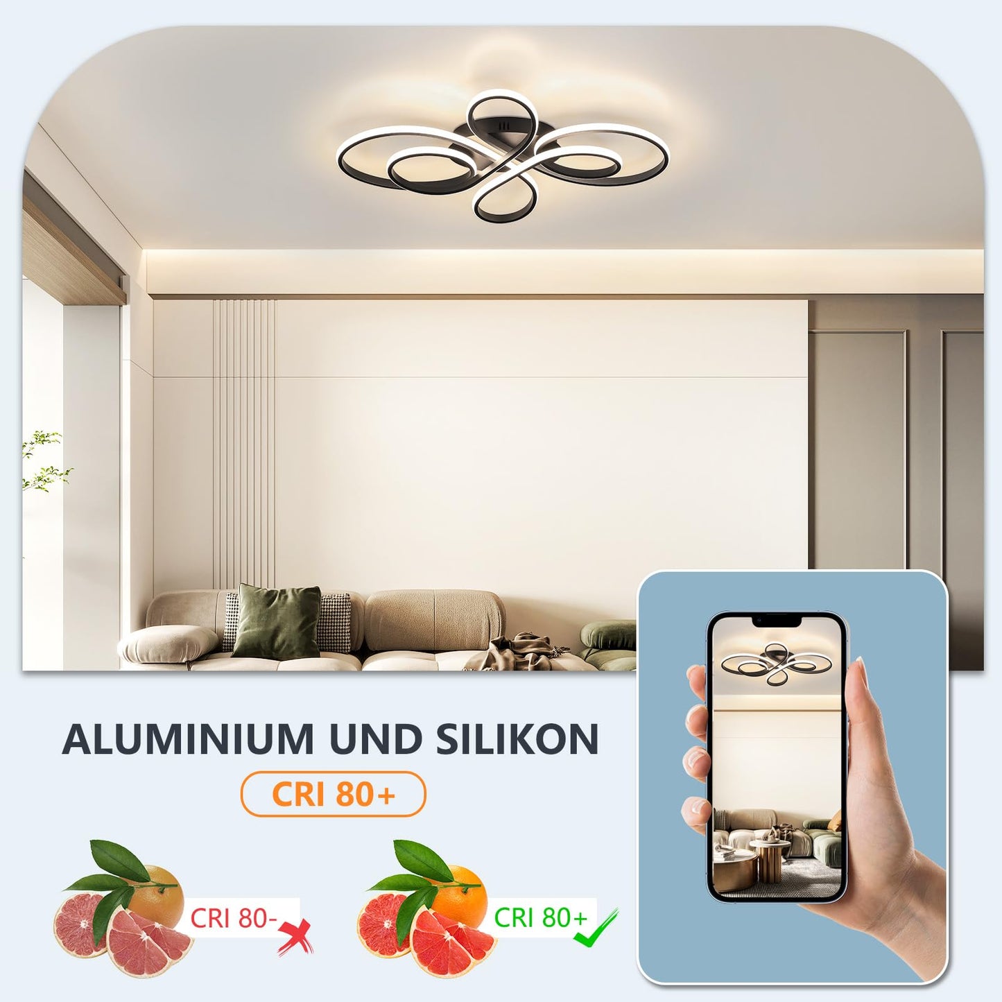 ZMH LED Deckenleuchte Dimmbar Deckenlampe Wohnzimmer Modern Schwarz mit Fernbedienung 65W aus Metall in Schmetterlingforming Design Wohnzimmerlampe f¨¹r Schlafzimmer Esszimmer Restaurant Arbeitzimmer