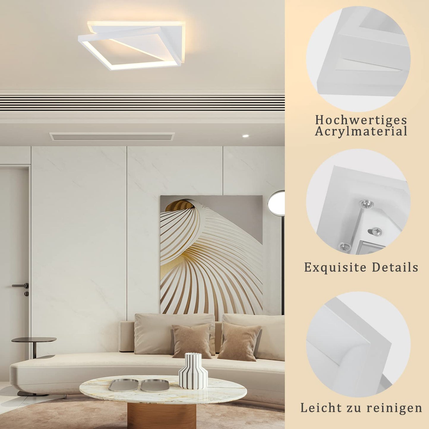 ZMH Deckenlampe LED Deckenleuchte Wohnzimmer - Dimmbar 53W Wohnzimmerlampe Modern Design mit Fernbedienung Deckenbeleuchtung f¨¹r Schlafzimmer K¨¹che Esszimmer Flur Treppenhaus Jugendzimmer