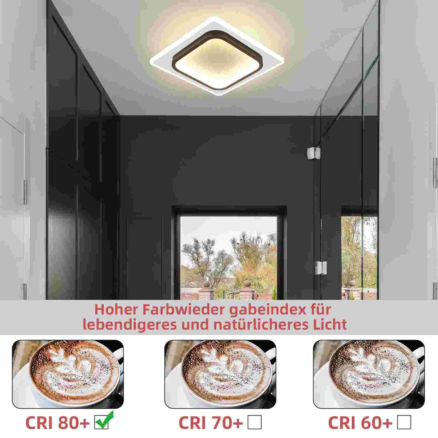 ZMH Deckenlampe LED Deckenleuchte Wohnzimmer - 16W K¨¹chenlampe Warmwei? Schlafzimmerlampe Modern Wohnzimmerlampe Schwarz Flur Deckenbeleuchtung Klein Flurlampe ?23.5cm f¨¹r K¨¹che Schlafzimmer