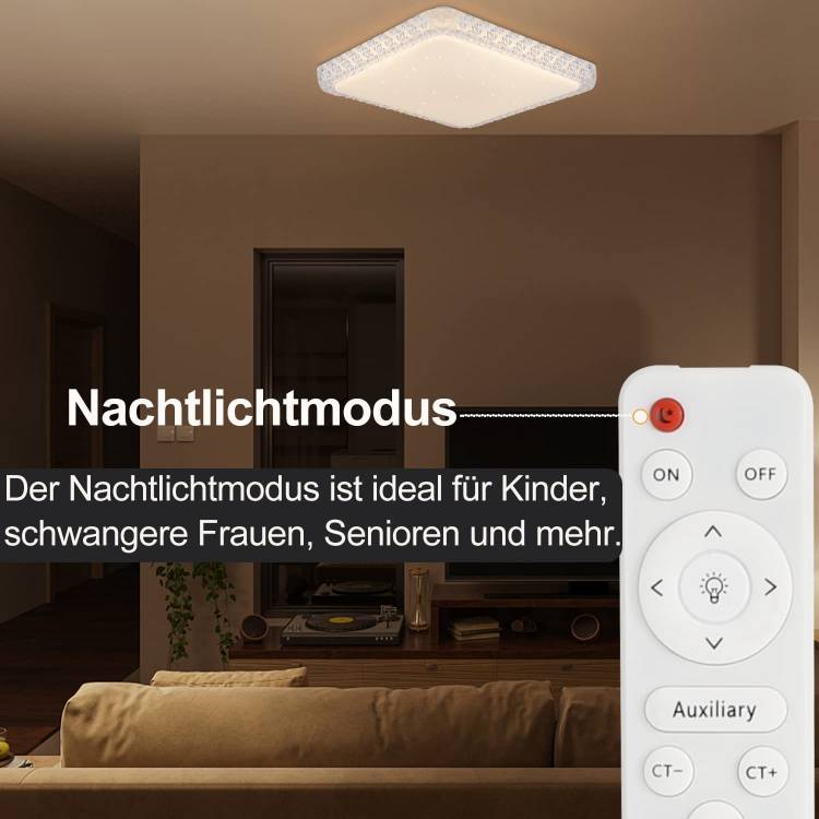 ZMH Deckenlampe LED Deckenleuchte Schlafzimmer - Schlafzimmerlampe Dimmbar mit Fernbedienung 30CM Deckenbeleuchtung Kristall 32W K¨¹chenlampe Modern Flurlampe Quadratisch f¨¹r Wohnzimmer K¨¹che Flur