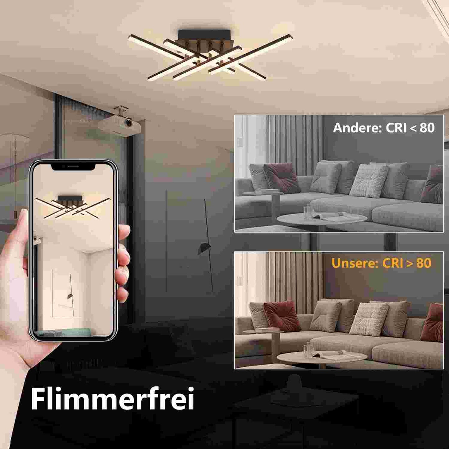 ZMH Deckenlampe LED Deckenleuchte Wohnzimmer - 36W Dimmbar Schwarz Wohnzimmerlampe Design mit Metall Deckenbeleuchtung f¨¹r K¨¹che Esszimmer Jugendzimmer Schlafzimmer