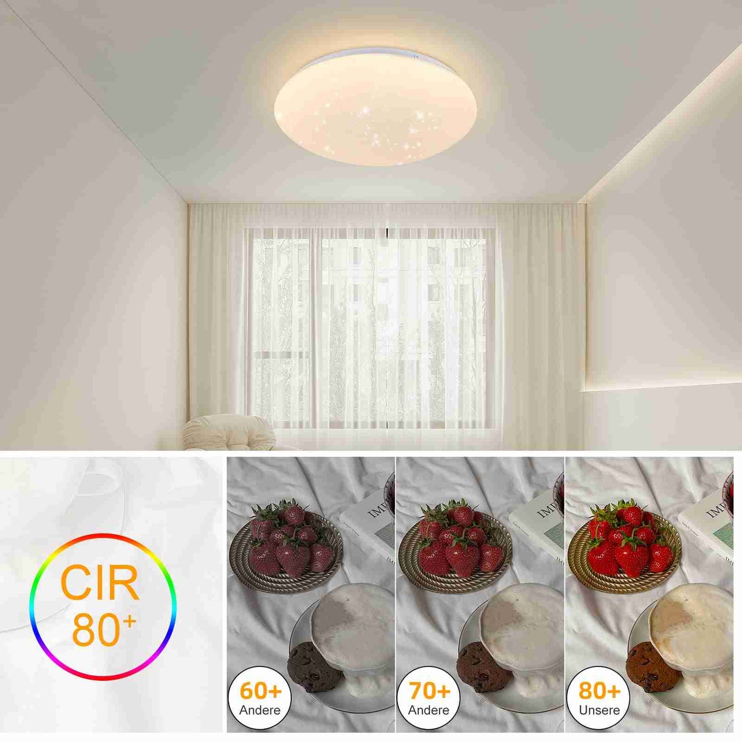 ZMH Deckenlampe LED Deckenleuchte Schlafzimmer - 18W Schlafzimmerlampe Sternenhimmel Warmwei? ?30cm Rund Bad Deckenbeleuchtung IP44 Wasserdicht Badlampe f¨¹r Wohnzimmer Kinderzimmer K¨¹che Flur