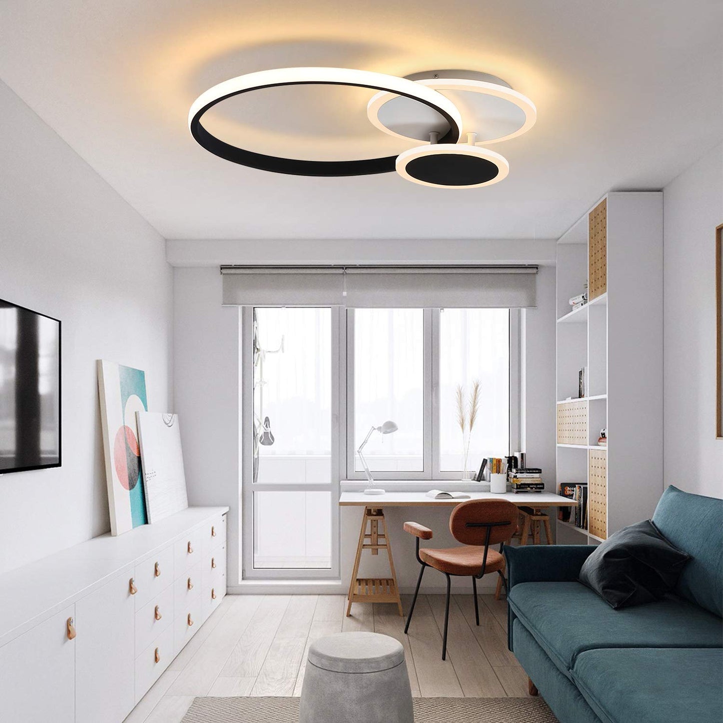 ZMH Deckenlampe LED Deckenleuchte Wohnzimmer - Dimmbar Wohnzimmerlampe 45CM Schwarz mit Fernbedienung 46W Schlafzimmerlampe Modern Design in Wei? f¨¹r Schlafzimmer B¨¹ro K¨¹che Esszimmer