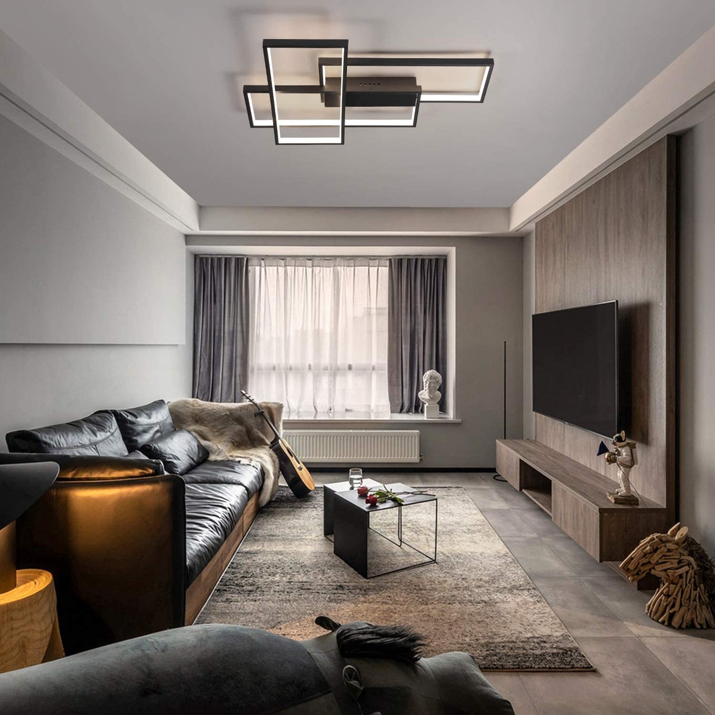 ZMH LED Deckenleuchte Dimmbar Modern Deckenlampe Schwarz Wohnzimmerlampe 65W Geometrisch Wandlampe Multifunktional Deckenbeleuchtung f¨¹r Wohnzimmer, Schlafzimmer, B¨¹ro, Flur und Balkon