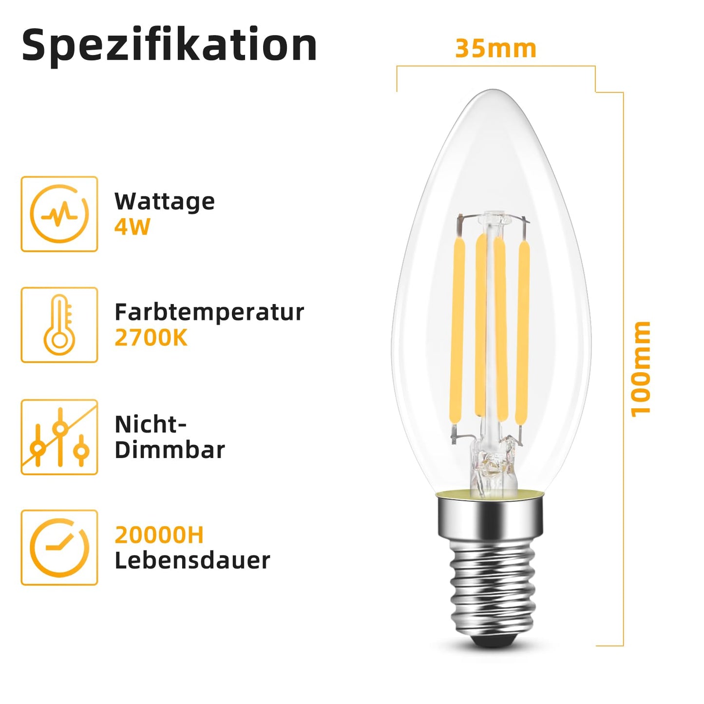 ZMH 10er pack LED E14 Gl¨¹hbirne Leuchtmittel: Warmwei? Lampe kerze 4W 2700K Filament Birne Retro Edison C35 Gl¨¹hlampe Vintage Light Bulb Glas Energiesparlampe - Nicht Dimmbar