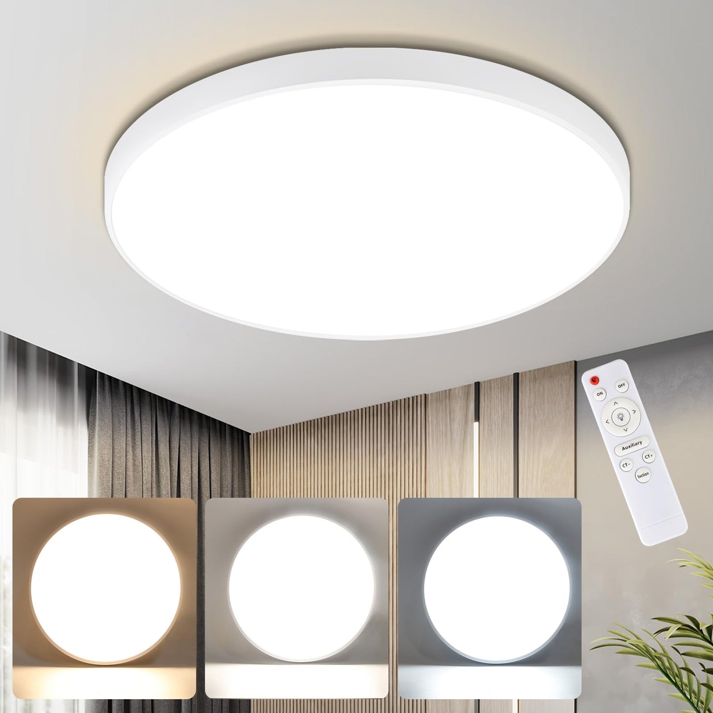 ZMH Deckenlampe LED Deckenleuchte Flach - Schlafzimmerlampe Dimmbar Kellerlampe Badlampe 30W IP44 K¨¹chenlampe Flurlampe ?28cm Rund Badezimmerlampe mit Fernbedienung Wohnzimmer Bad B¨¹ro