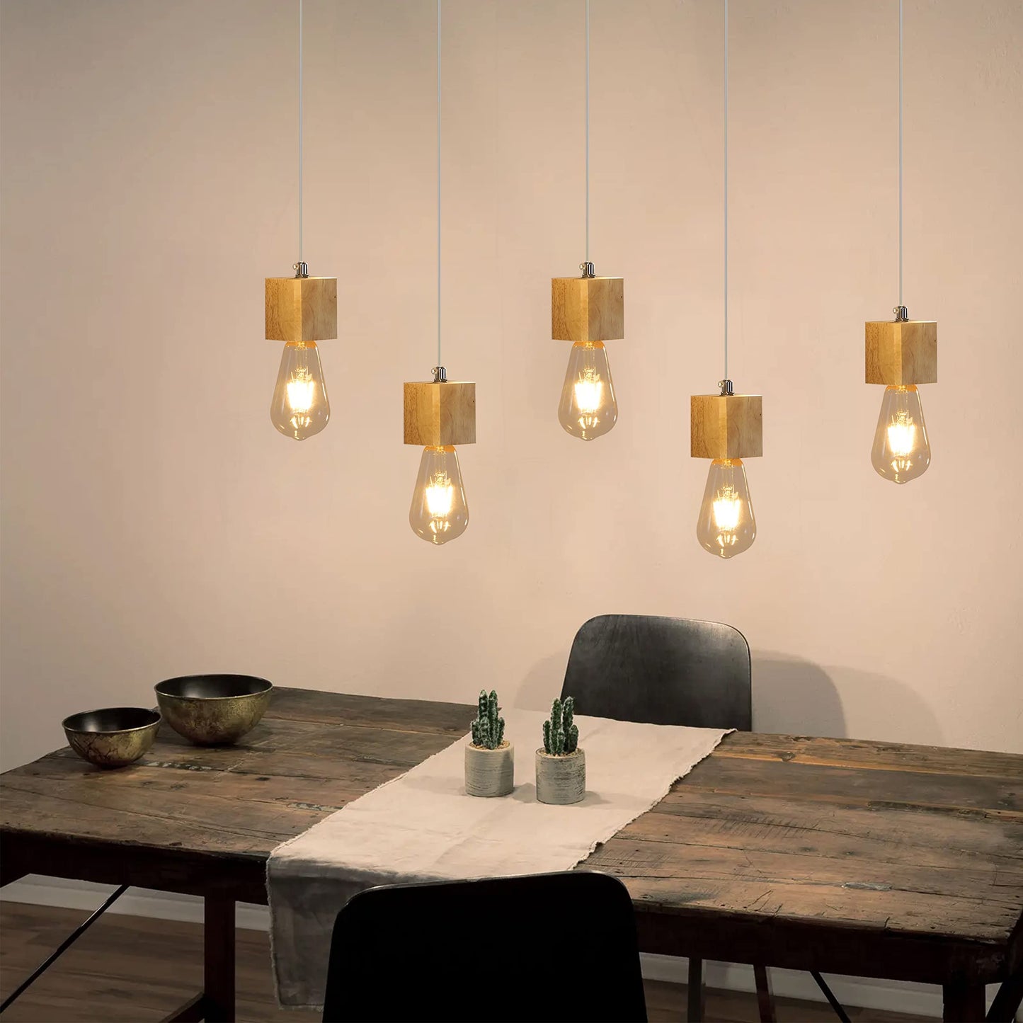 ZMH Pendelleuchte Holz Esstischlampe - 5 flammig Vintage H?ngelampe Esstischlampe H?ngeleuchte E27 Pendellampe f¨¹r Esszimmer K¨¹chen Wohnzimmer Restaurant Bar Ohne Leuchtmittel