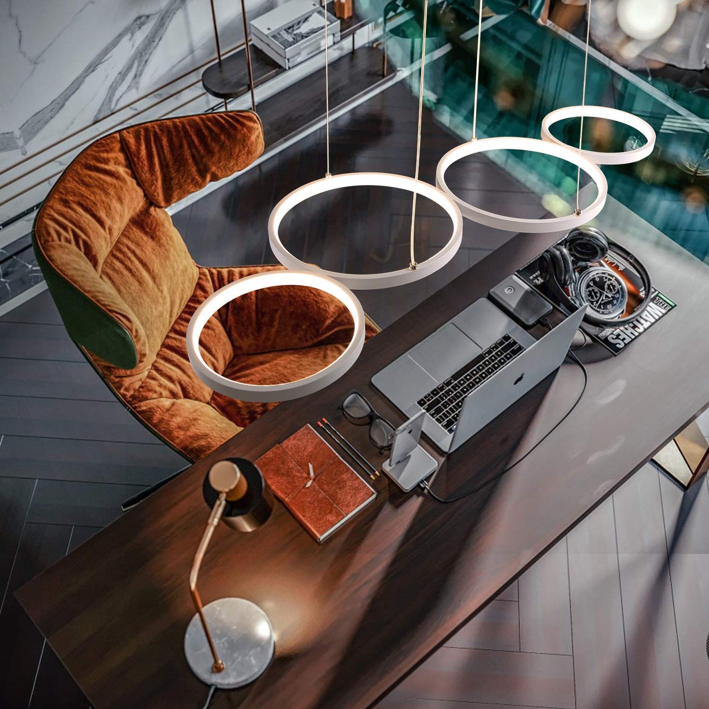 ZMH Pendelleuchte LED Pendellampe Dimmbar mit Fernbedienung 54W Esstischlampe Esstisch Wei? H?ngelampe Ring H?henverstellbar Esszimmerlampe f¨¹r Wohnzimmer Schlafzimmer Arbeitszimmer B¨¹ro Esszimmer