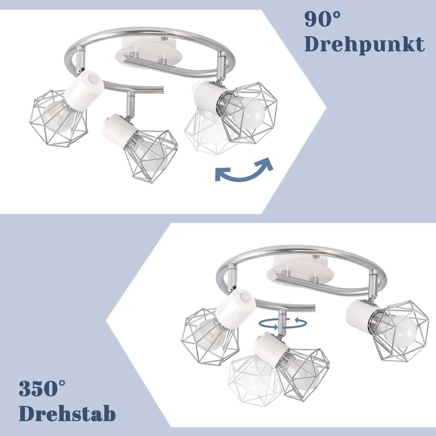 ZMH Deckenstrahler 3 Flammig Rund - Deckenleuchte Deckenlampe Industrial Retro E14 Schwenkbar Wei? Metall Innen f¨¹r Wohnzimmer Schlafzimmer Arbeitszimmer Flur K¨¹che, Keine Leuchtmittel