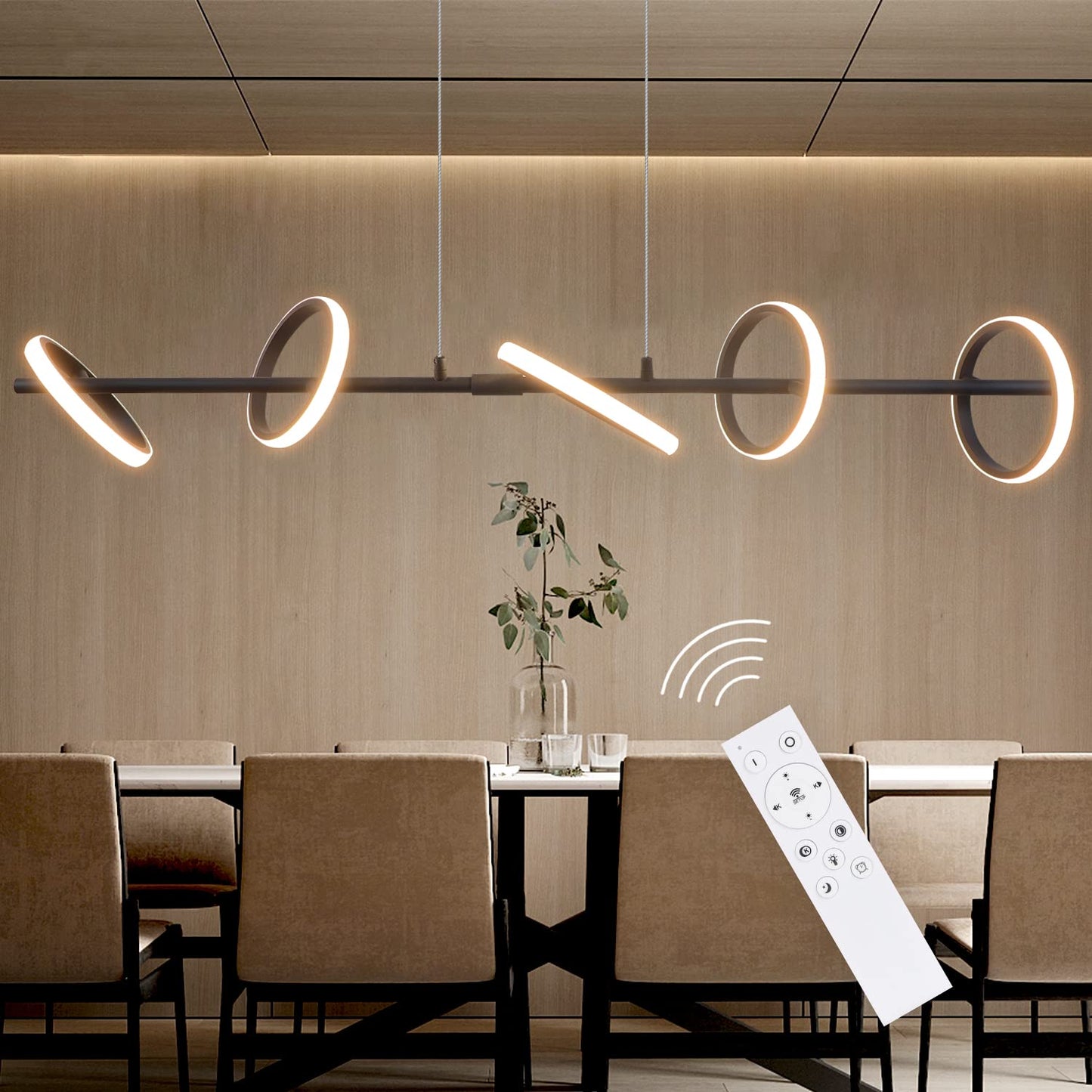 ZMH LED Pendelleuchte Esstisch H?ngelampe Schwarz Esszimmerlampe Modern Dimmbar Esstischlampe mit Fernbedienung 42W Ring H?ngeleuchte 150CM H?henverstellbar Wohnzimmer Pendellampe f¨¹r Esszimmer