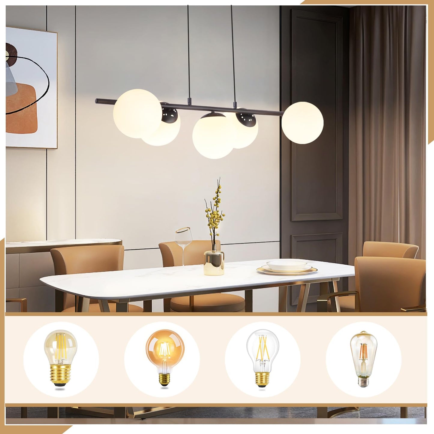 ZMH Pendelleuchte Esstisch H?ngeleuchte Schwarz - E27 Glas H?ngelampe 5-Flammig Esszimmerlampe Modern 150CM H?henverstellbar Esstischlampe f¨¹r Esszimmer Wohnzimmer Bartheke I ohne Leuchtmittel