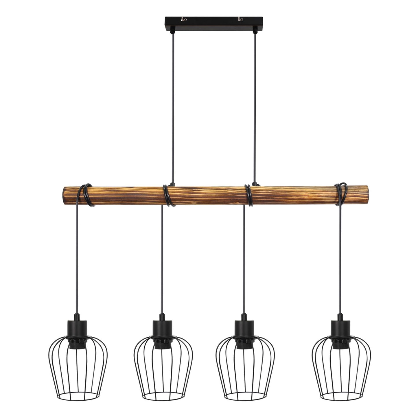 ZMH Retro Pendelleuchte Vintage H?ngelampe 4 flammige Holz Esszimmerlampe Pendellampe Wohnzimmer im Industrial Design mit h?henverstellbaren Strahlern - Schwar - Fassung: E27 - ohne Leuchtmittel